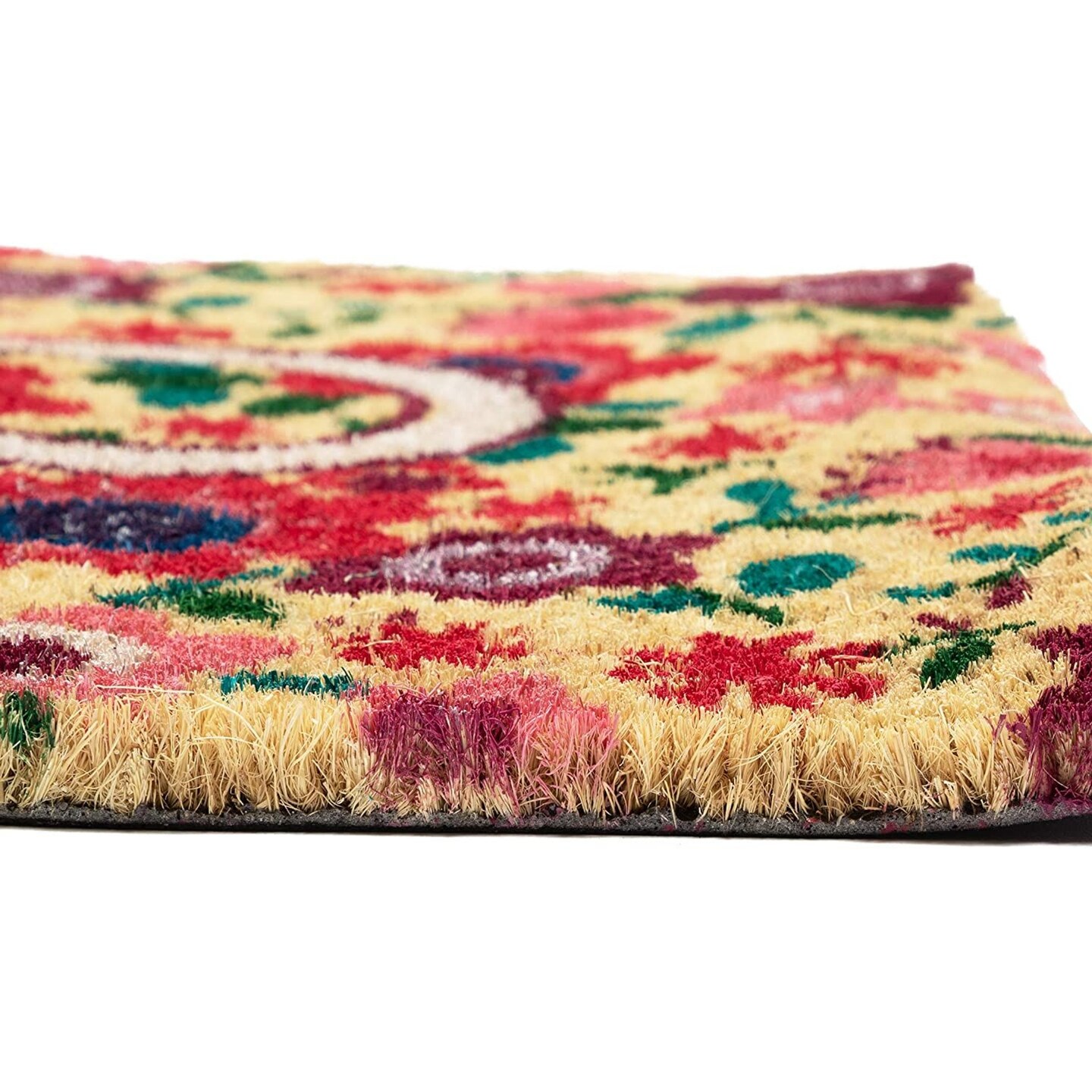 Juvale Natural Spring &#x22;Hello&#x22; Floral Coir Welcome Doormat for Front Door, 17 x 30 Inches, Ideal for Door Entrance, Backyard, Entryway