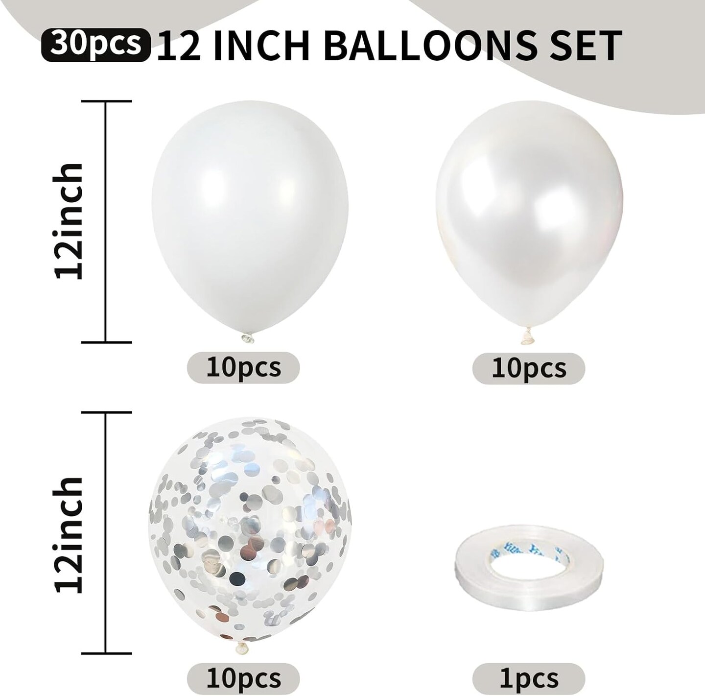 White Balloons, 12 Inch White Latex Balloons Matte White Helium Balloons with Silver Confetti Balloons for Boho Birthday Baby Shower Wedding Valentine&#x2019;s Day Party Decoration