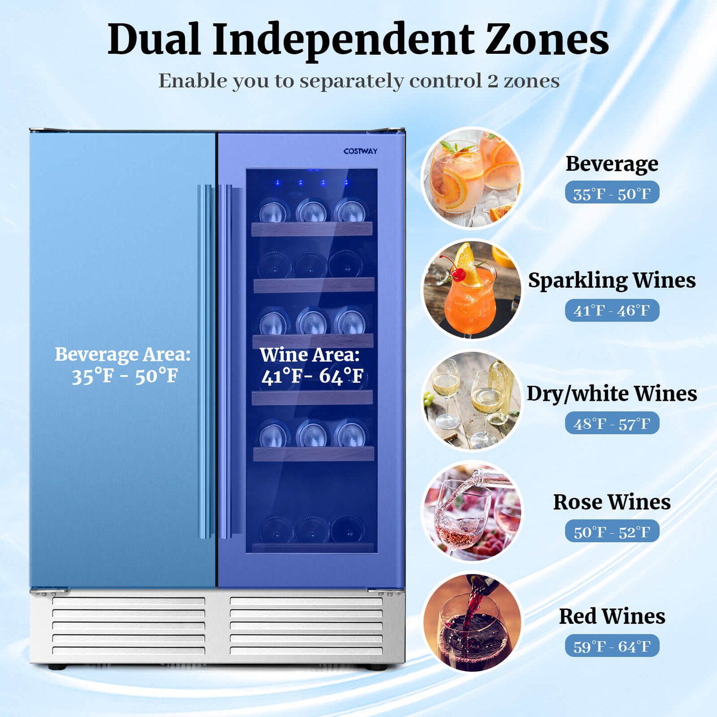 Costway 2-in-1 Beverage and  Cooler Free-standing &#x26; Built-in Dual Zones  Fridge