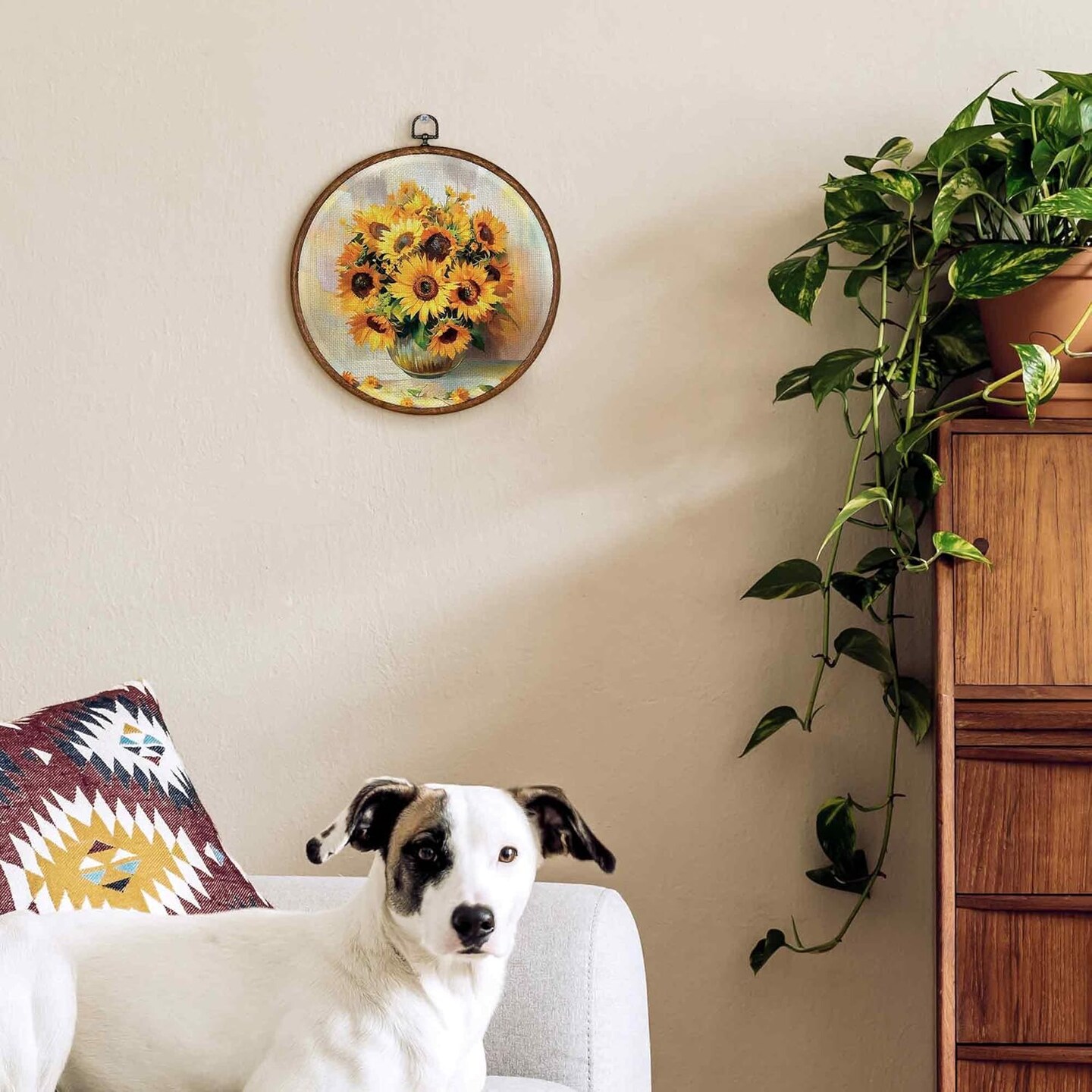 Summer Vintage Sunflower Round Wall Art Decor 10x10, Rustic Floral Framed Canvas Prints Wall Artwork, Aesthetic Flowers Wall Hanging Room Door Decor for Farmhouse Bedroom Living Room Kitchen