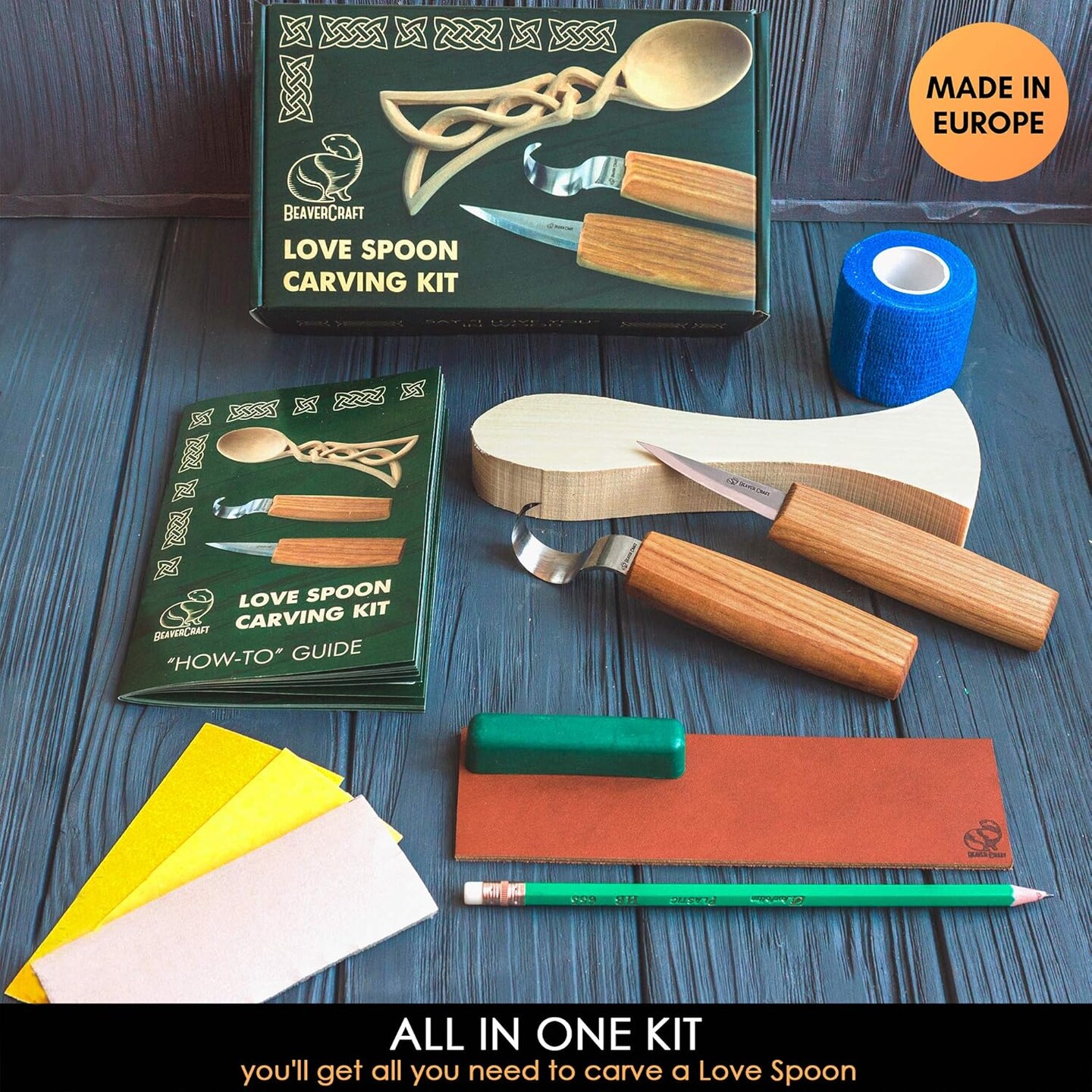 Wood Spoon Carving Kit for Beginners DIY04 - Whittling Set Includes Spoon Carving Tools, Sloyd Whittling Knife Hook Knife, Basswood Blank - Woodworking Hobby Kit for Adults &#x26; Kids