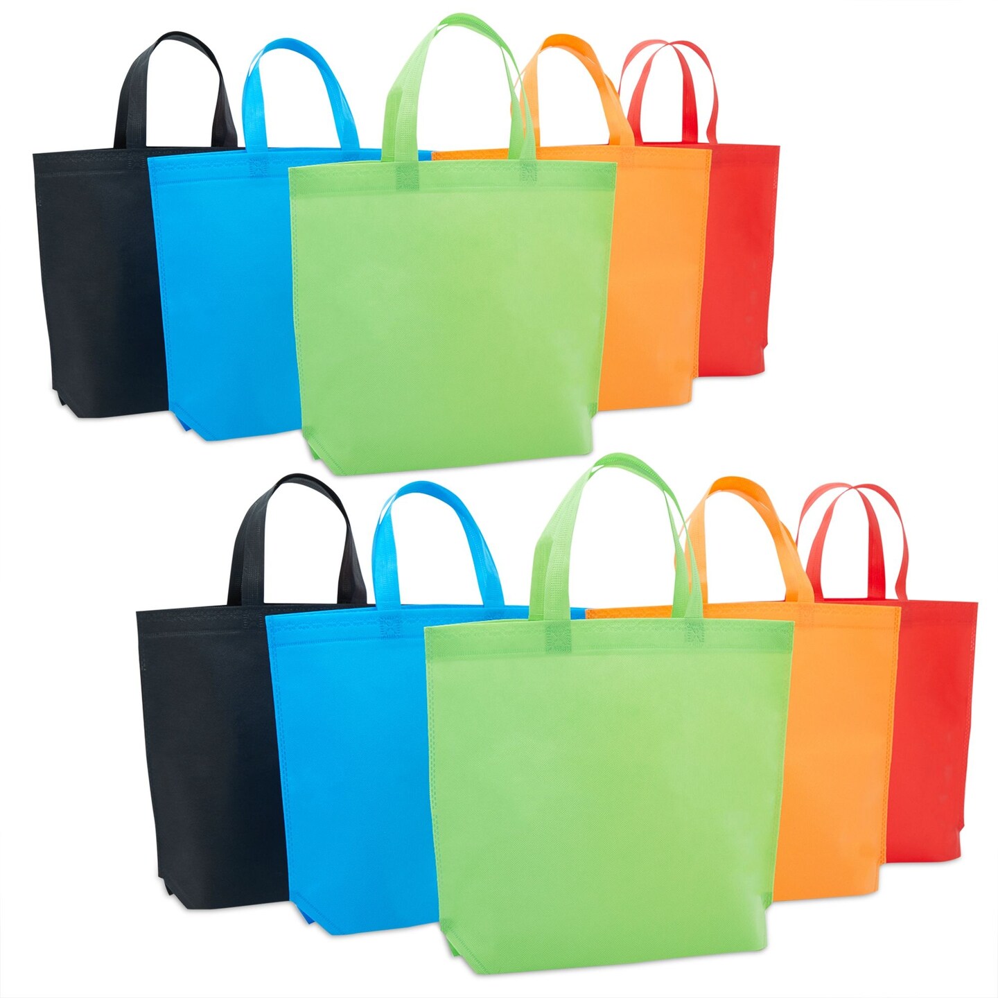 10 Pack Reusable Tote Bags with Handles for Shopping, Bulk Cloth Bags for Groceries (15x12.5 in, 5 Assorted Colors)