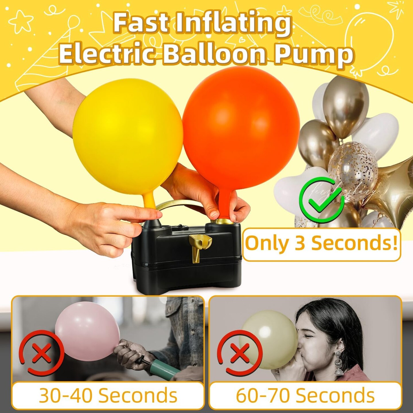 Balloon Pump Electric, Portable Balloon Inflator Pump Electric Air Pump for Balloons Dual Nozzle Electric Balloon Pump for Birthday Wedding Graduation Party Decorations
