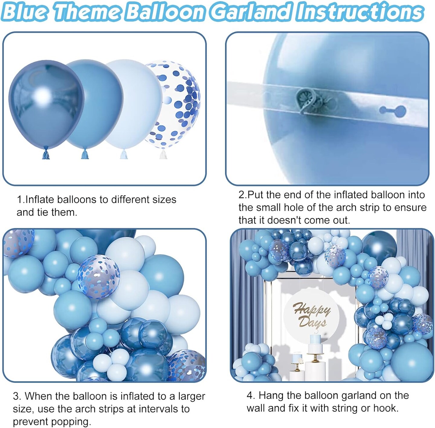 143Pcs Blue Balloons Arch Garland Kit, Different Size Metallic Blue Macaron Confetti Balloons for Boys Blue Birthday Baby Shower Wedding Ocean Themed Party Background Decorations Supplies