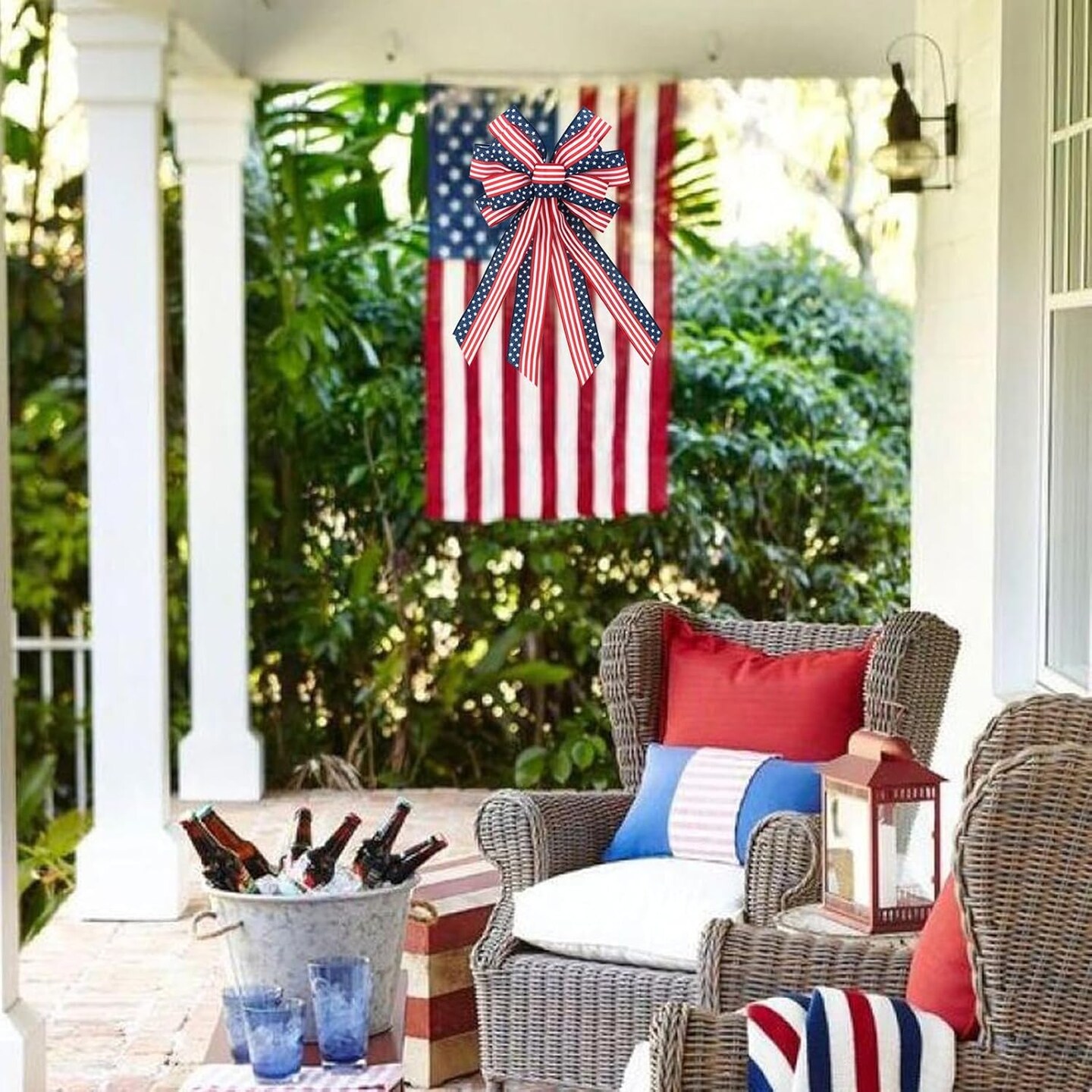 2 PCS Large Patriotic Wreath Bows, Patriotic Star and Stripe America Flag Bow for Memorial Day American Flag Wreath Bow for Front Door Indoor Outdoor Labor Day Holiday Party Home Decoration 20 * 12&#x22;