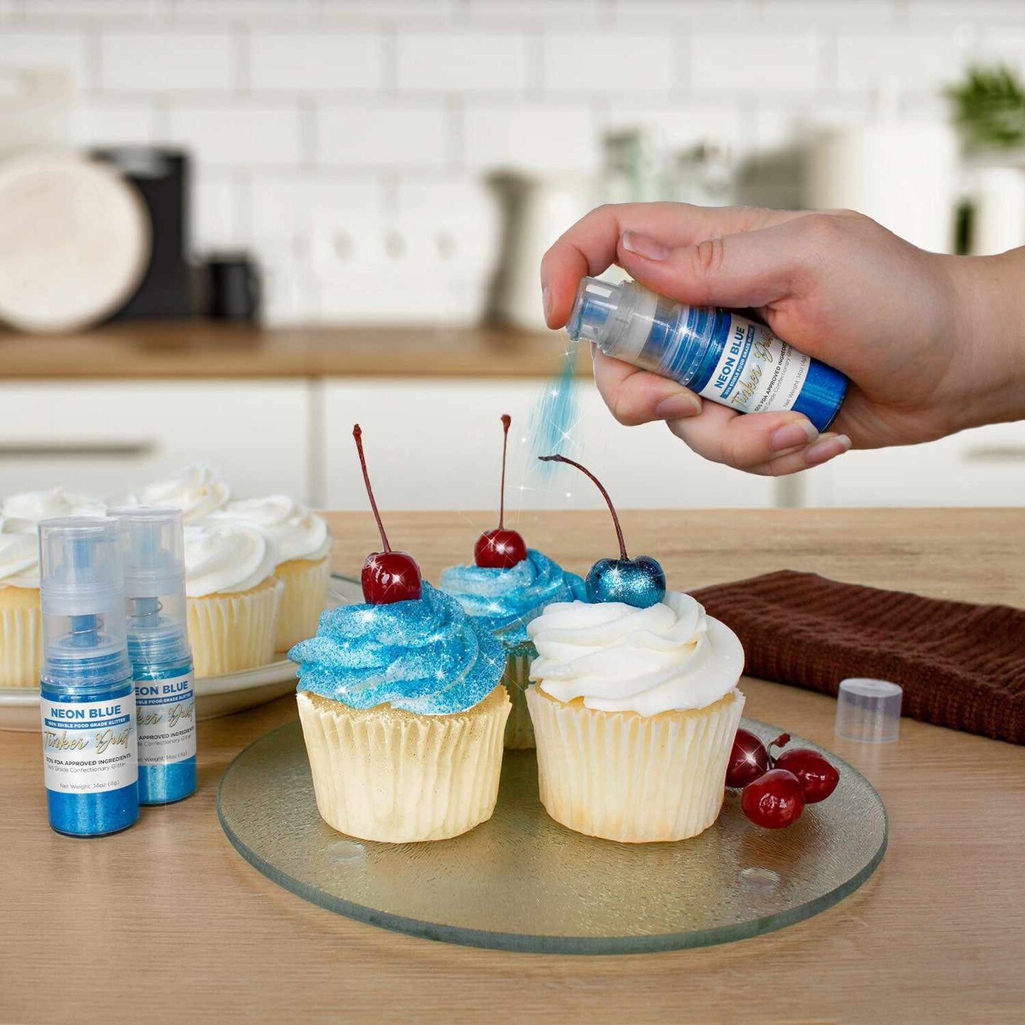 Bakell - Neon Blue Tinker Dust Edible Glitter (4g, 1x Spray Pump) for Food, Desserts, and Beverages!