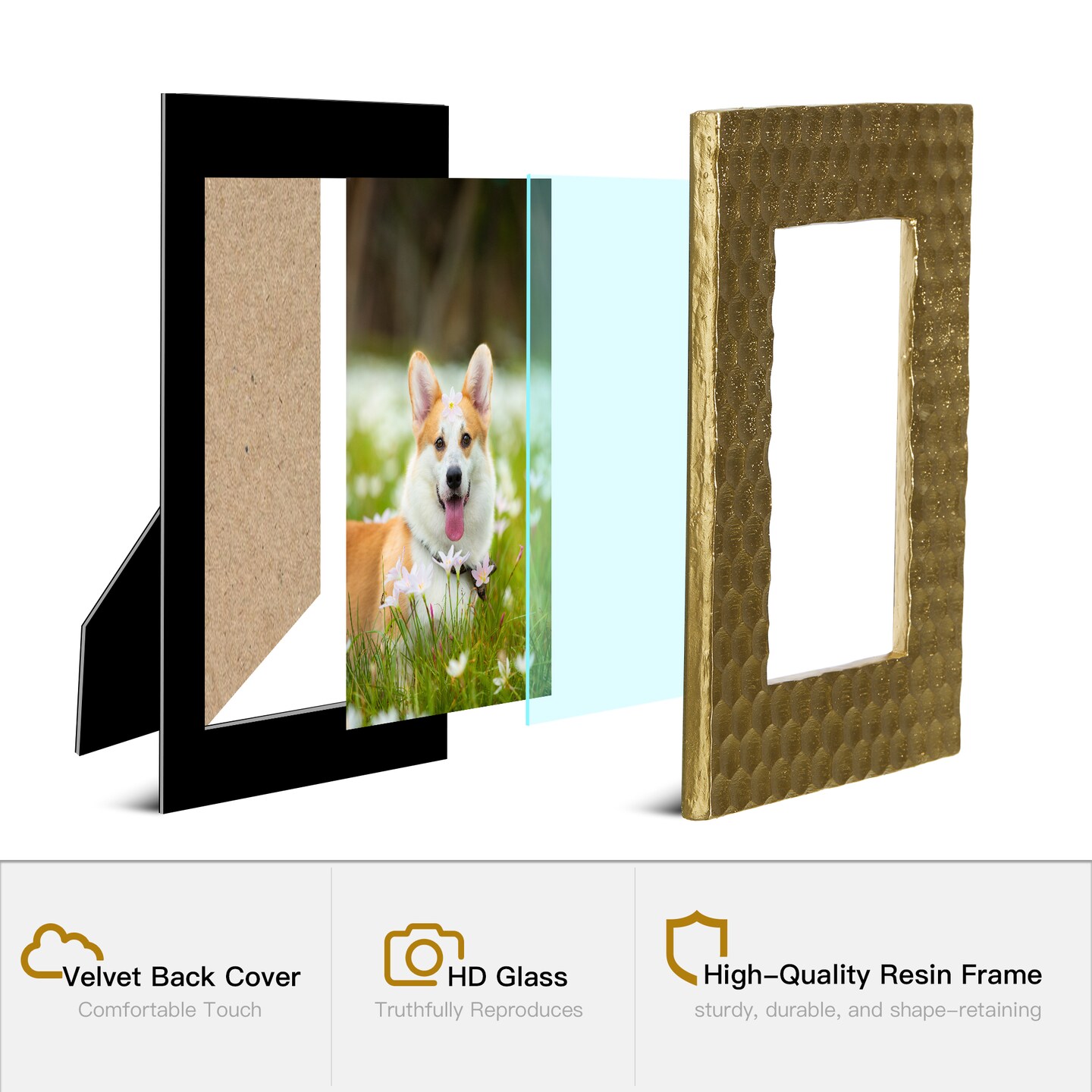 Set of 6 Gold Honeycomb Resin Wall or Tabletop Picture Frames-4X6
