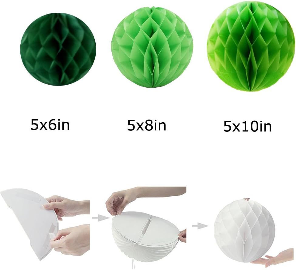 5Pcs 3-8 inch Honeycomb Balls Party Pom Poms Paper Balls Set - Green