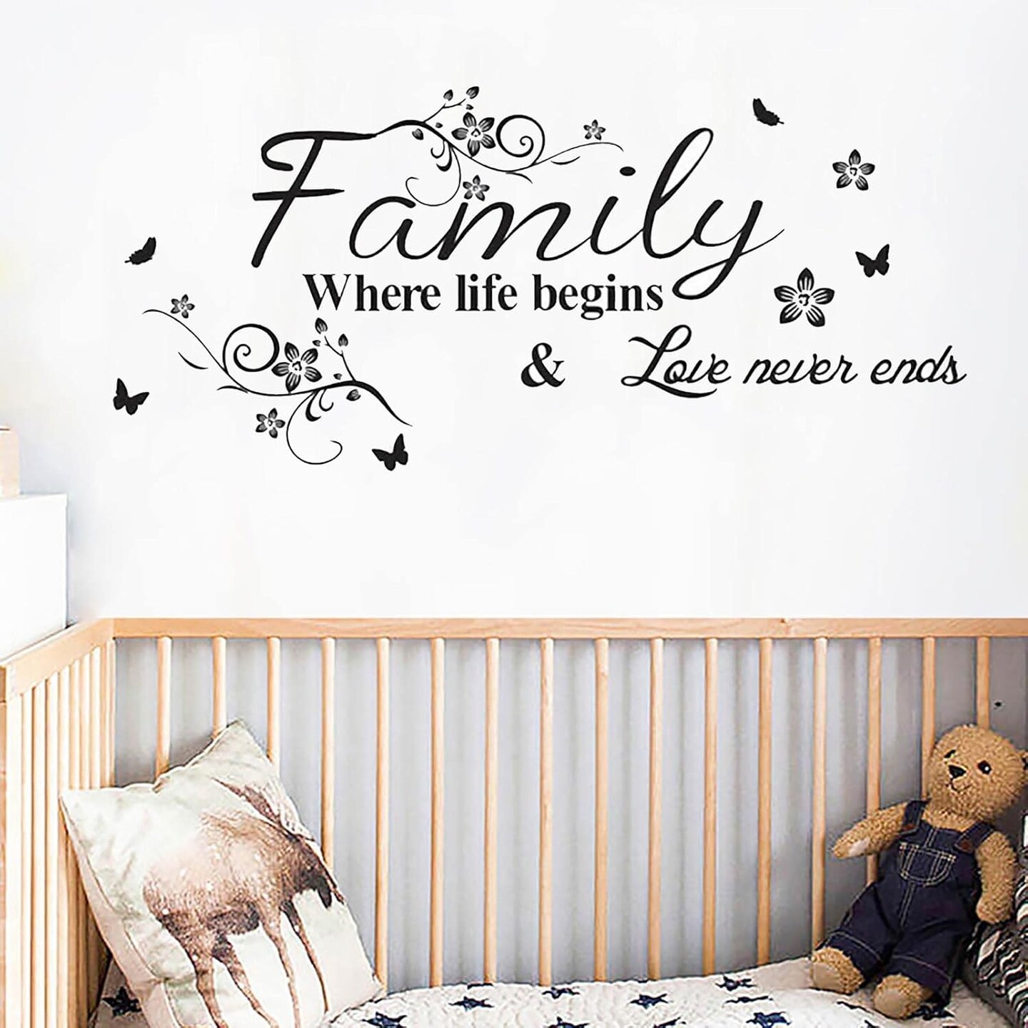 Wall Stickers, Home Decorations for Living Room, Family &#x27;Where Life Begins &#x26; Love Never Ends&#x27;, Multicolor Letter Wall Decor, Vinyl, Custom Style, Matte Finish