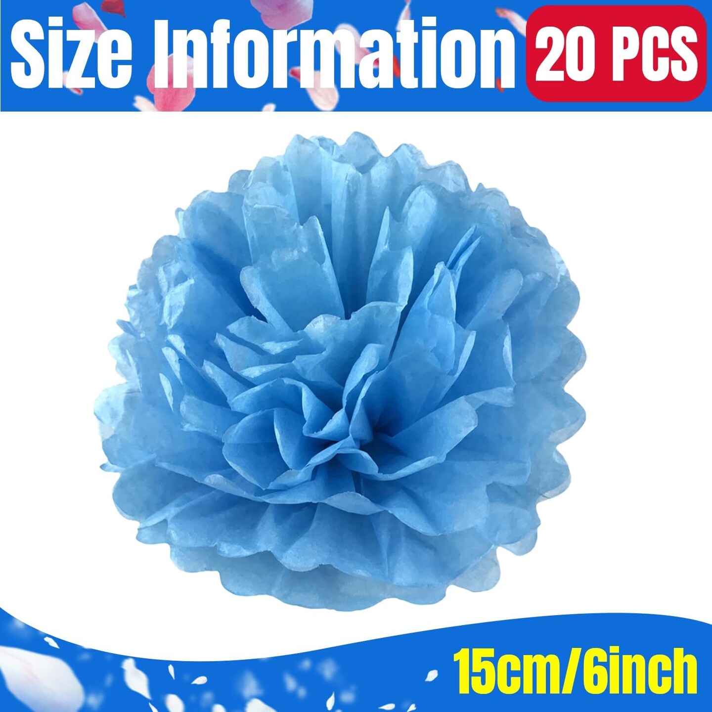 20pcs Blue Paper Decorative Pom Poms Flowers Ball for Party Wedding Outdoor Decoration