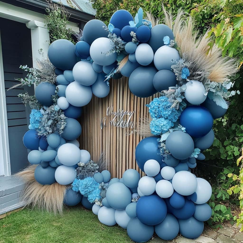 Dusty Blue Balloon Arch - Double Stuffed Dark Blue Balloons Garland Kit Different Size for Happy Birthday Baby Shower Baptism Graduation Wedding Party Decorations