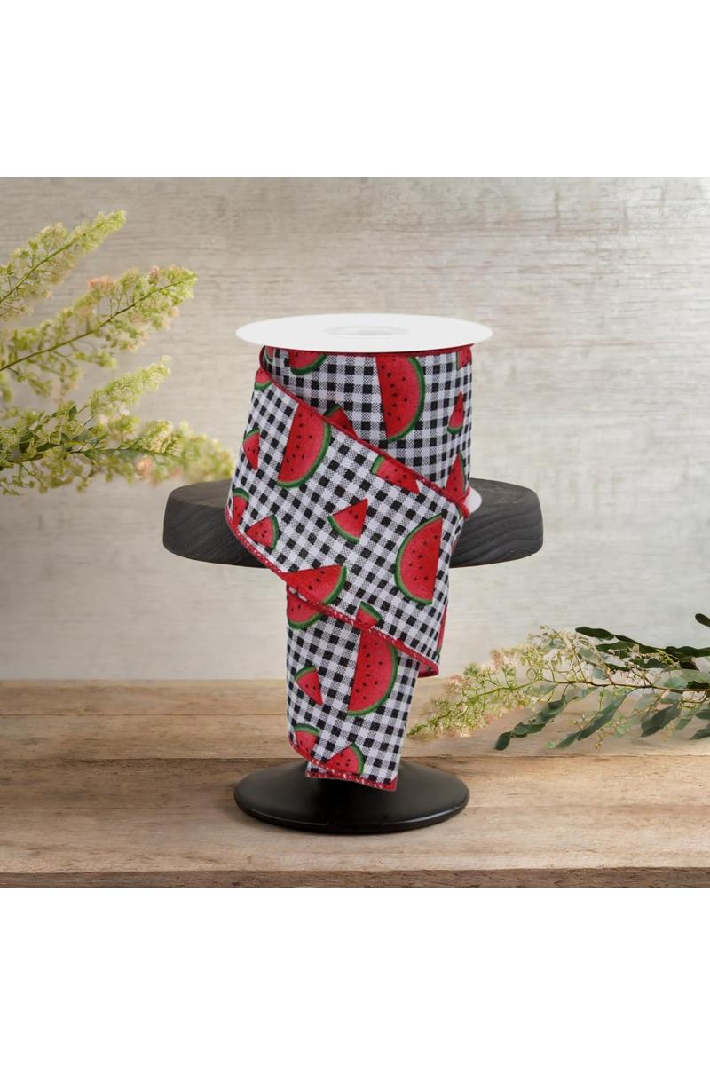 2.5&#x22; Watermelon Slice Gingham Ribbon: Black/White (10 Yards)