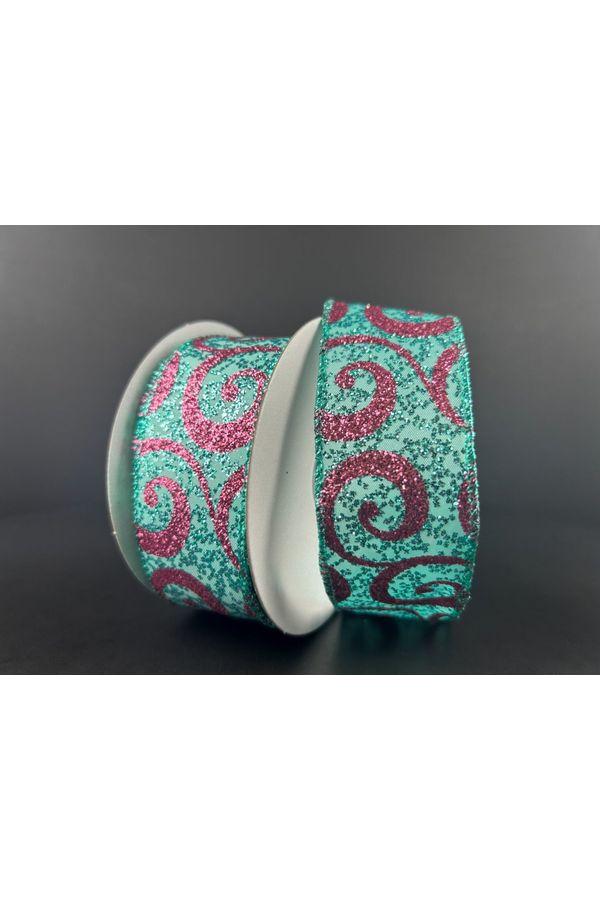 1.5&#x22; Pink Glitter Swirl Ribbon: Teal (10 Yards)