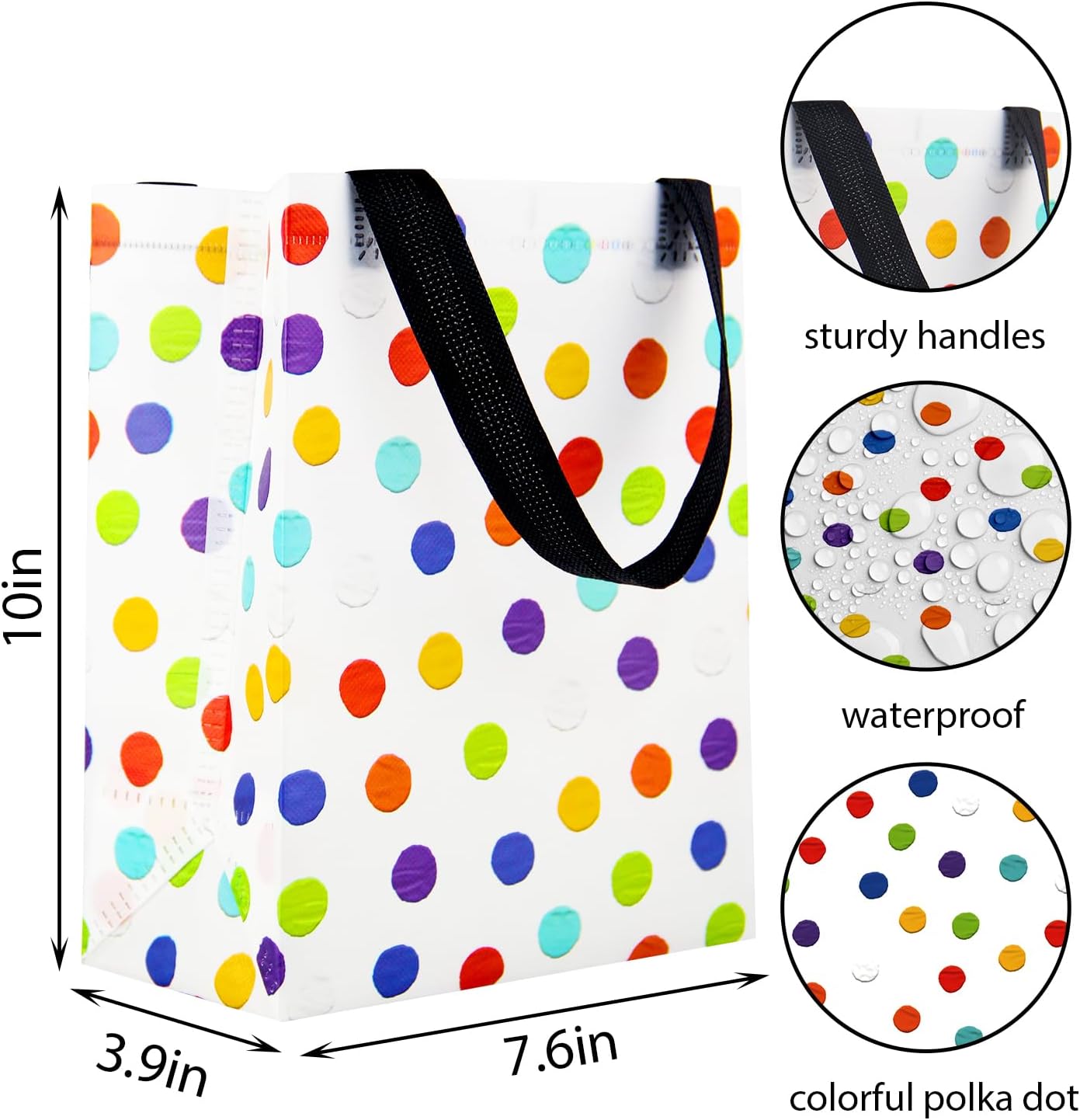 16 PCS Medium Rainbow Polka Dot Reusable Gift Bags with Tissue Paper – Party Favor Bags for Birthdays, Baby Showers, Weddings, Holidays & Shopping (10" x 7.6" x 3.9")