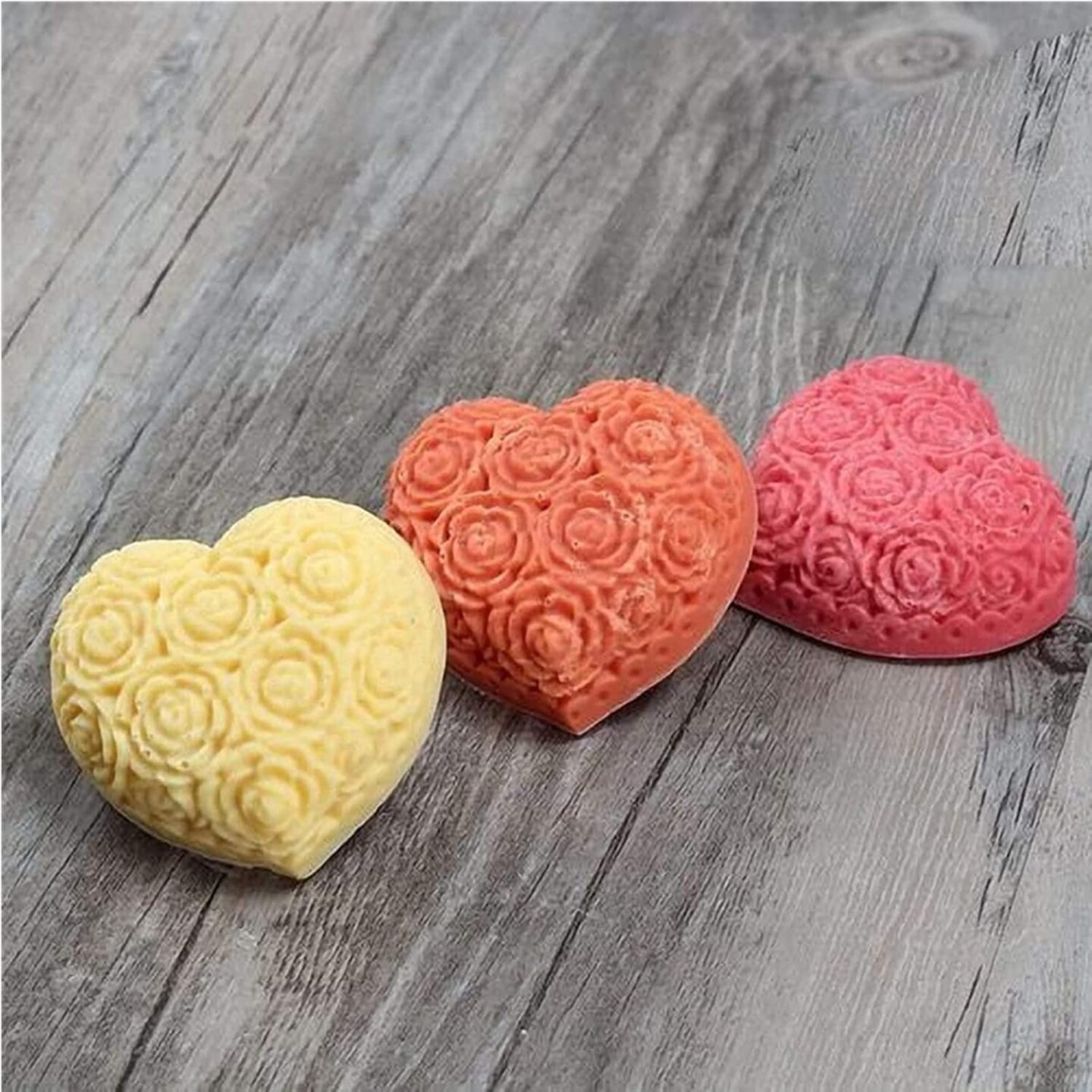 3-Cavity Heart Rose Flower Silicone Soap Mold Fondant Mold