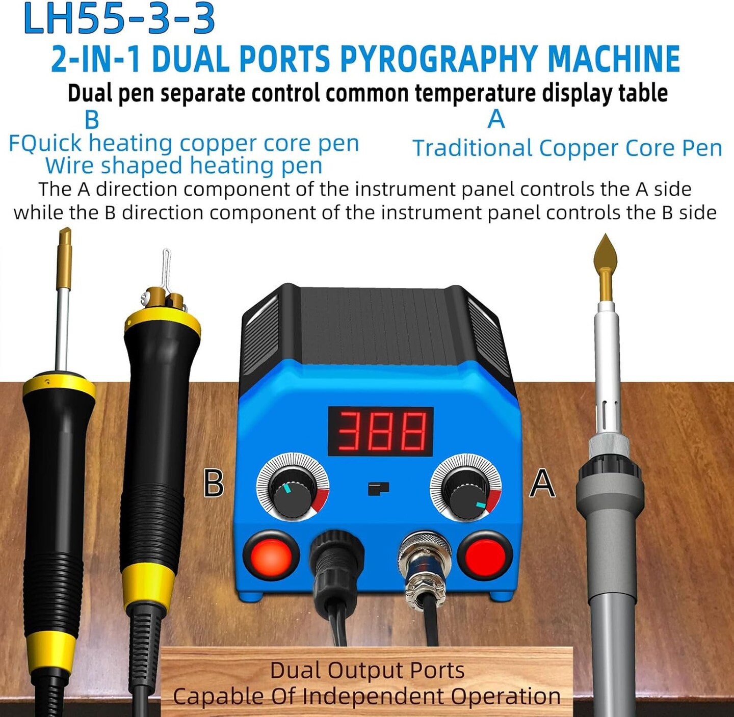 LH55-3-3 Wood Burner kit Wood Burning Tool Pen 200~750&#x2103;, Wood Burning kit with Digital Thermometer Temperature Adjustable Temperature 3 pyrographic Wood Burning pens 37 Wood Burning Pen Tips