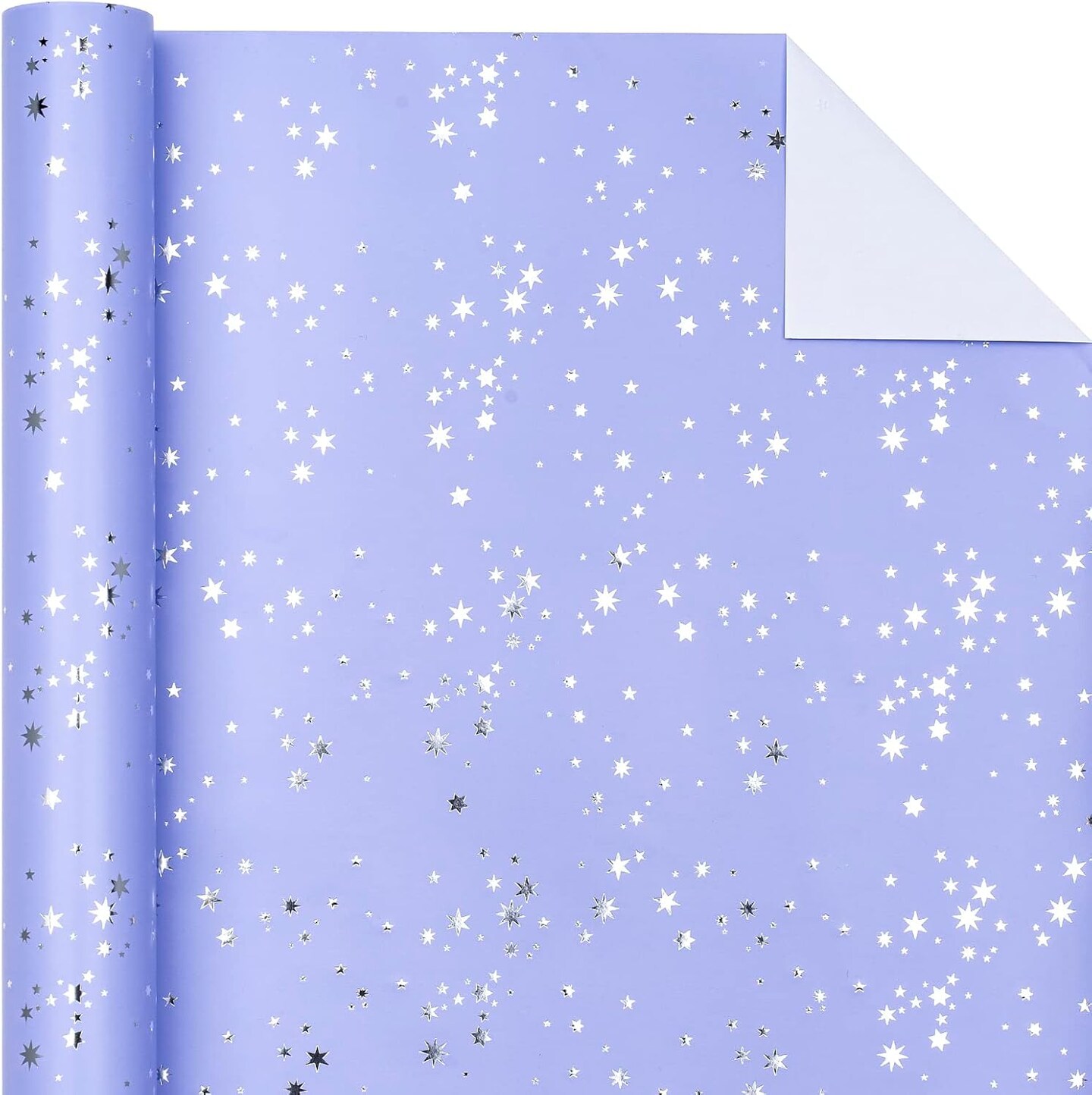 Wrapping Paper Roll - Mini Roll - 17 Inch x 33 Feet - Stars with Silver Foil Design