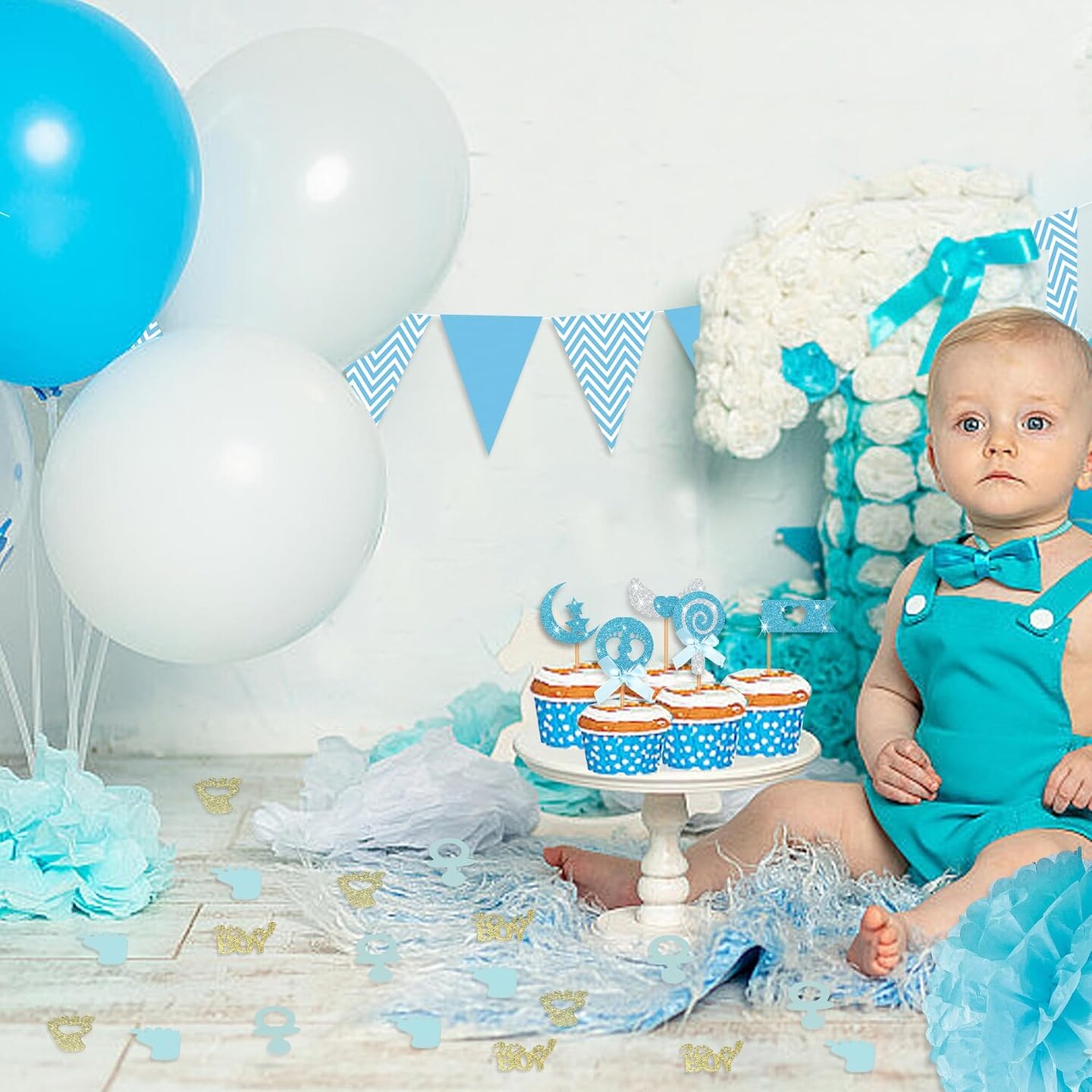 Gender Reveal Confetti - Gold and Blue for Baby Boy Shower Decorations, 250PCS for Gender Reveal and Table Decorations