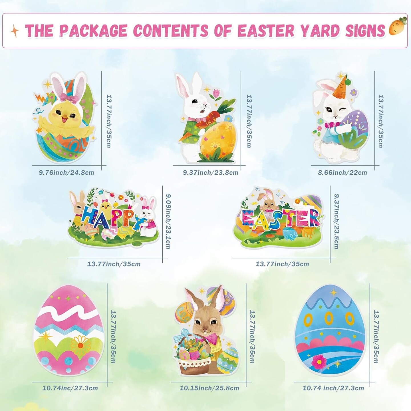 6PCS Easter Bunny Yard Signs Decorations Outdoor with Stakes Cute Easter Bunny Eggs Garden Decorations Holiday Welcome Signs for Easter Yard Lawn Party Decor
