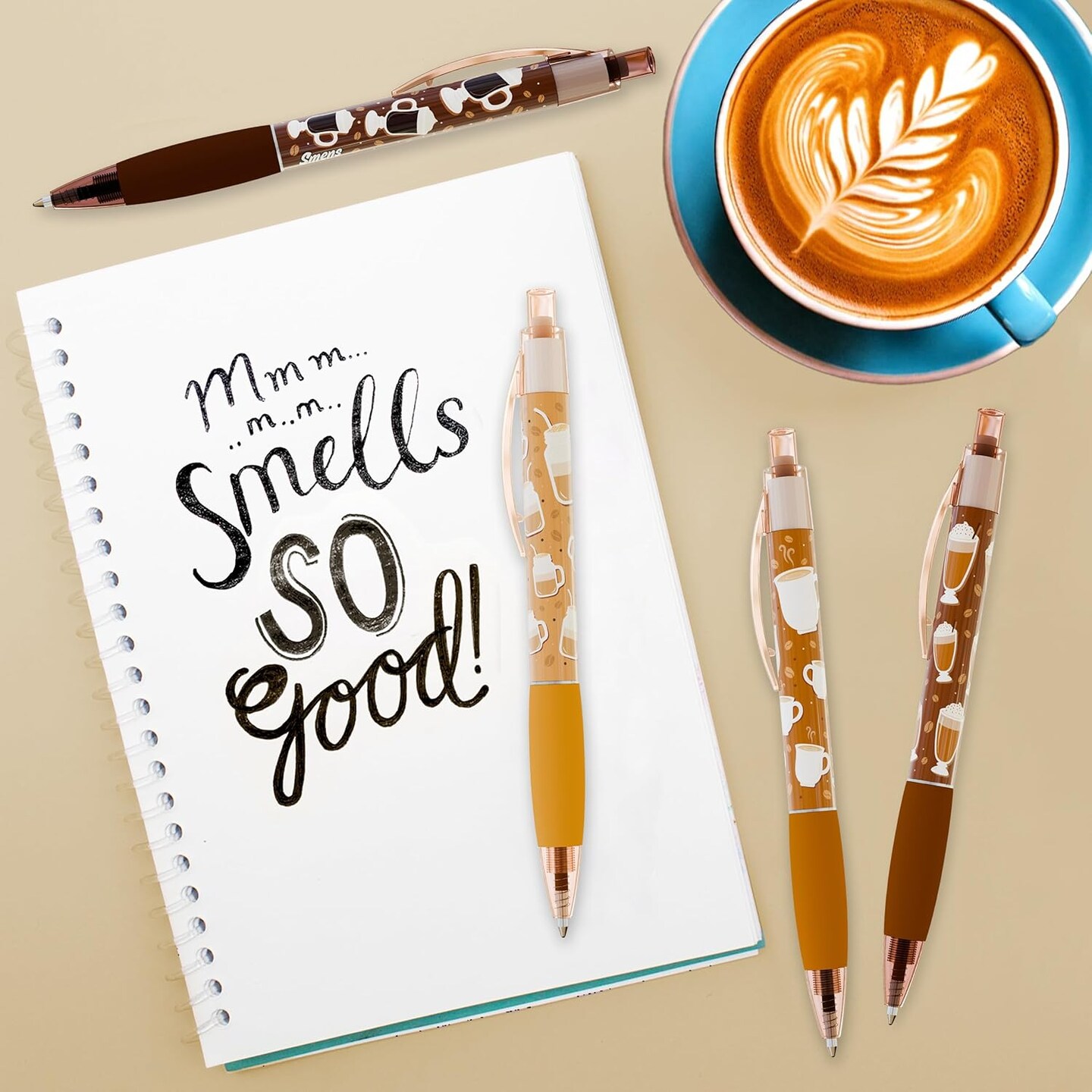 Gourmet Coffee-Scented Gel Pens, Black Ink, Medium Point, 6Pack Variety Set