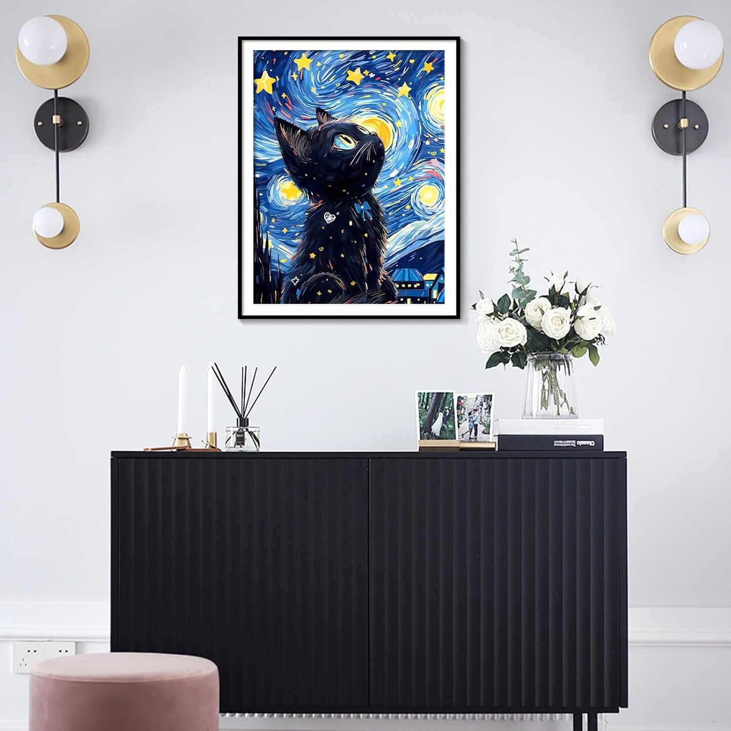 DIY 5D Diamond Painting Kits, Black Cat Diamond Art Kits for Adults, Full Drill Diamond Dots Gem Paintings Canvas for Beginners, Perfect for Festival Home Wall Decor