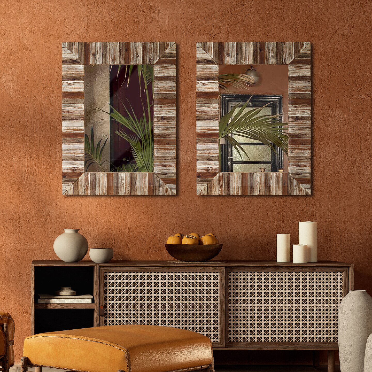 Set of 2 40&#x22;&#xD7; 30&#x22; Farmhouse Rectangle Wooden Frame Wall Mirror Bathroom-vanity Drawing Room Decor