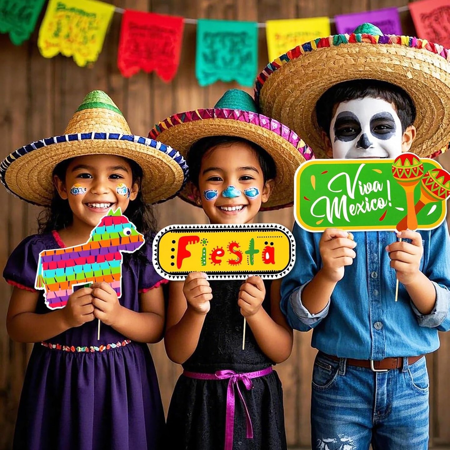 Fiesta Photo Booth Props 26 PCS Set, Mexican Party Favors Large Photo Frame 30x25.6 Inch and Mexican Pose Sign Picture Props Selfie Cinco de Mayo Photo Booth Props for Fiesta Party Supplies