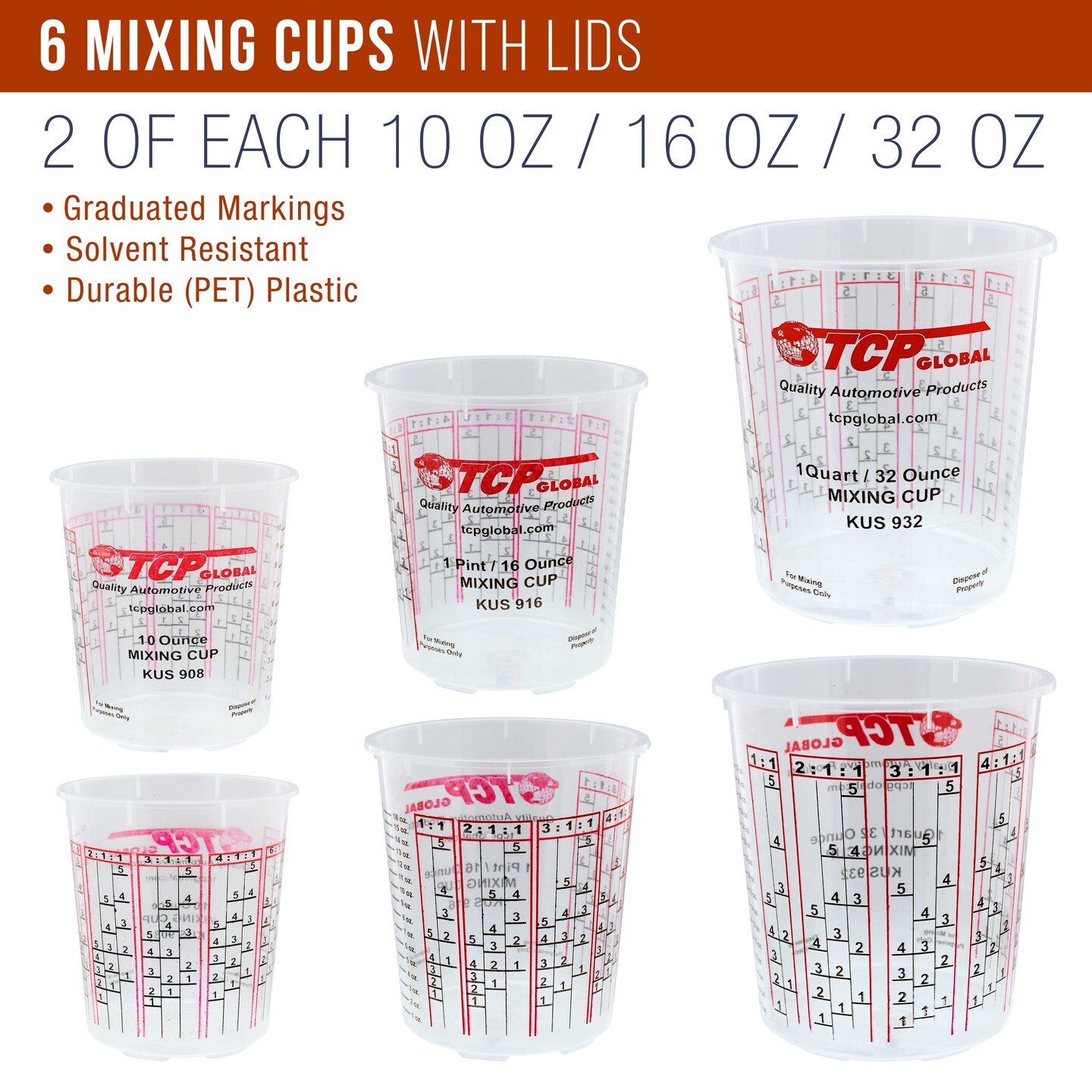 Epoxy Resin Paint Mixing Cups Plastic Liquid Measuring Essentials Supplies Kit - Disposable Plastic, Lids, Paint Sticks, Mini Mixing Paddles, Auto Paint Strainers &#x26; Paint Can Opener