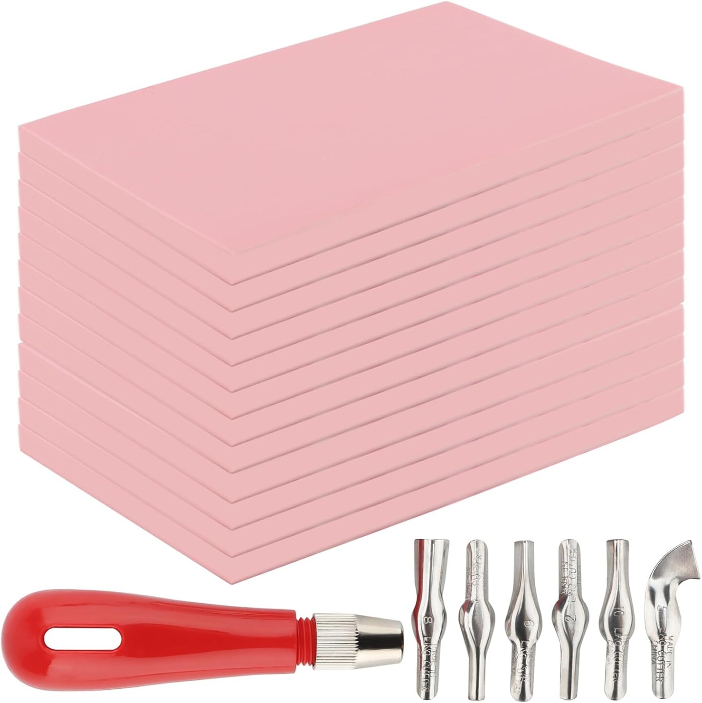 12 Pcs 4&#x22; x 6&#x22; Pink Rubber Carving Blocks, Soft Rubber Crafts Rubber Stamping Blanks with Carving Tools, Linoleum Blocks for Printmaking
