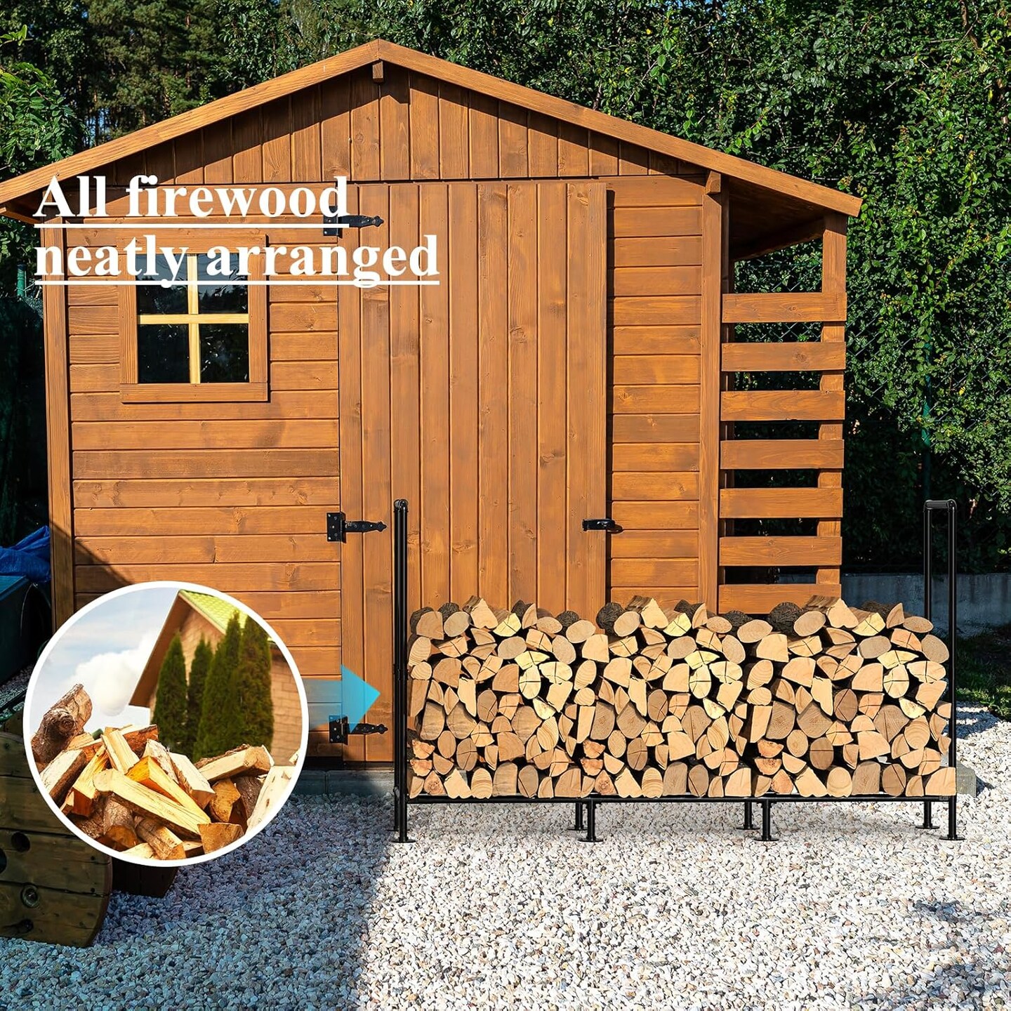 4ft Adjustable Outdoor Firewood Rack &#x2013; Heavy-Duty Steel, 400lb Capacity, Black Powder-Coated Firewood Holder for Garages, Gardens, Farms, and Bonfires