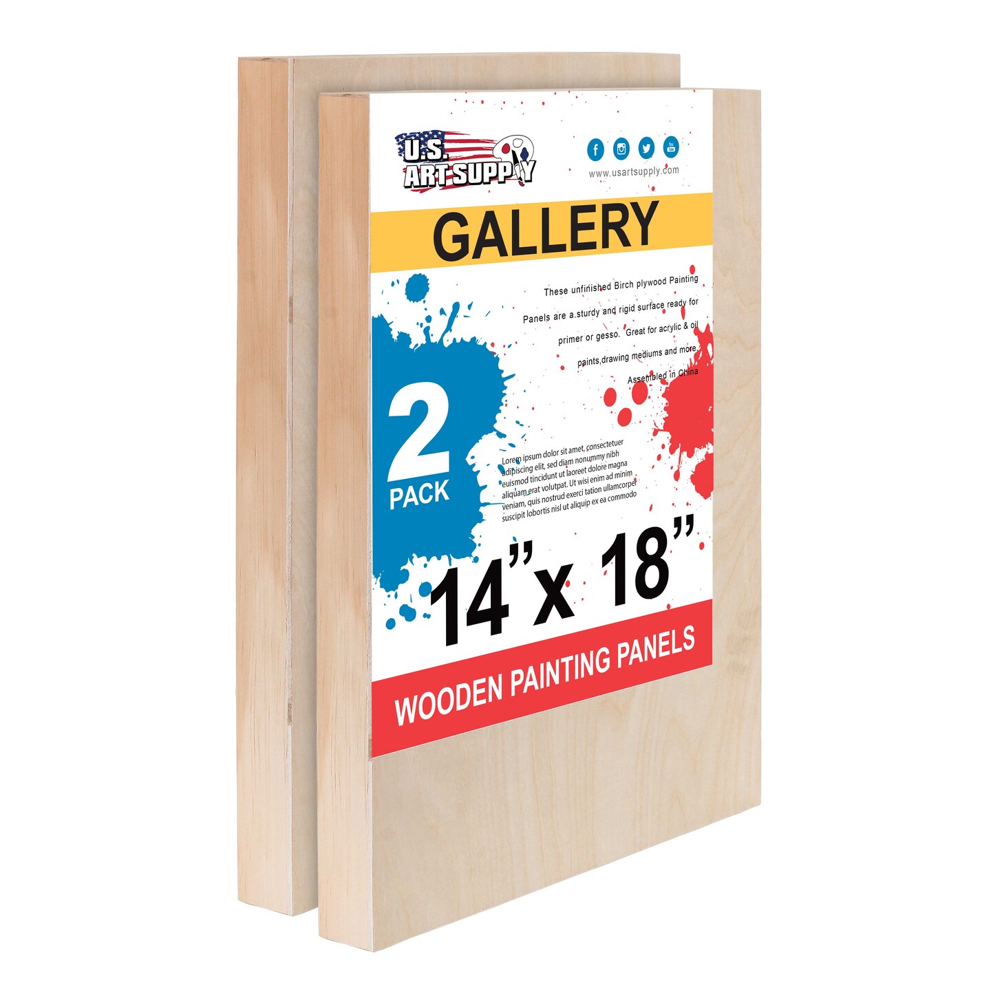 Unfinished Cradled Wood Panels for Painting, 2 Pack of 14x18 inch - Gallery Birch Wooden Canvas Boards 1-1/2&#x22; Deep - Mixed-Media Craft, Acrylic, Oil, Encaustic, Paint Pouring