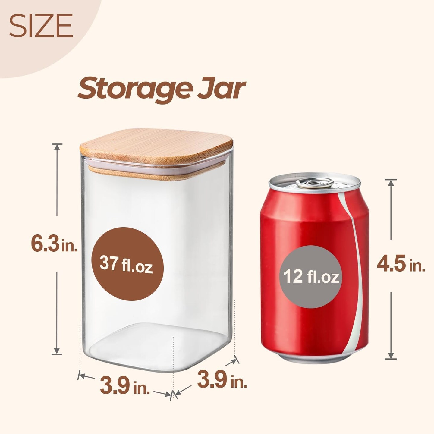 37 oz Glass Storage Containers with Lids, Glass Jars with Lids, Clear Food Jar, Square Canister Set of 6, Pantry Organizers and Storage for Cookie Flour Oat Pasta Tea Coffee Bean