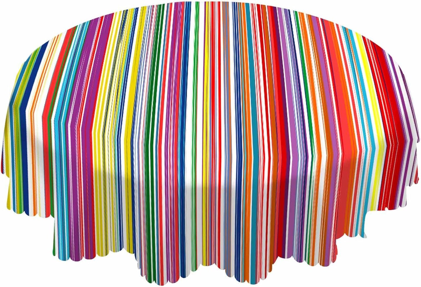 Mexican Rainbow Striped Round Tablecloth 60x60in – Colorful Fiesta Table Cover for Dining, Party & Banquet