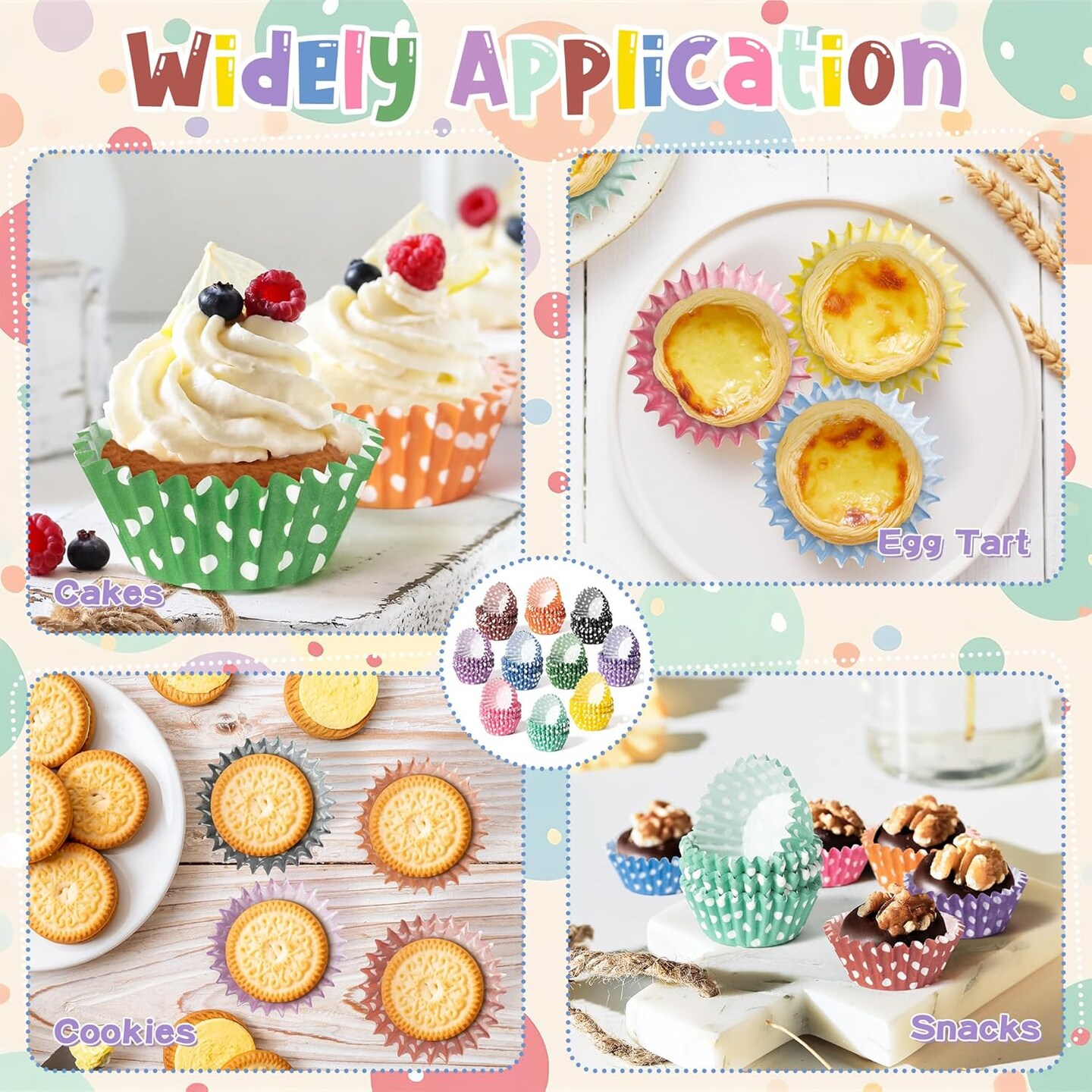 Mini Cupcake Liners Baking Cups - R HORSE 600Pcs Polka Dots Mini Size Cupcake Cups for Baking, Multi-color Disposable Cupcake Paper Baking Cups Cupcake Wrapper, Gift for Women Baking Cooking Lovers