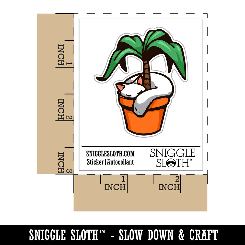 Water Bottle Sticker Set Cat Sleeping In Tree Plant Pot Cute Waterproof Vinyl Stickers Pack Decal, Skateboard, Laptop, Car, Window, Bumper - 5 Pack