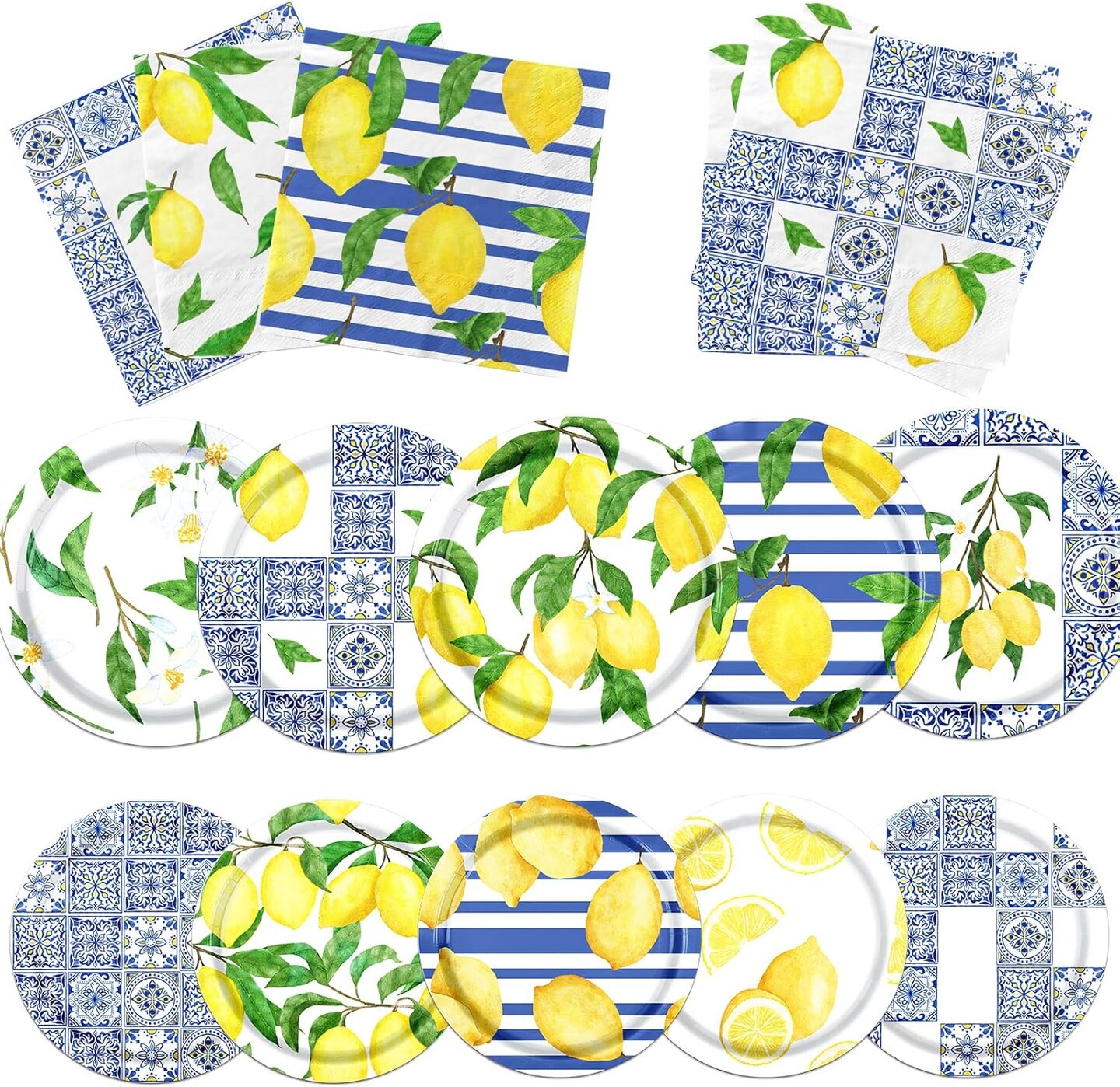 Capri Lemon Party Decorations - Blue Tiles Tableware for Summer Parties