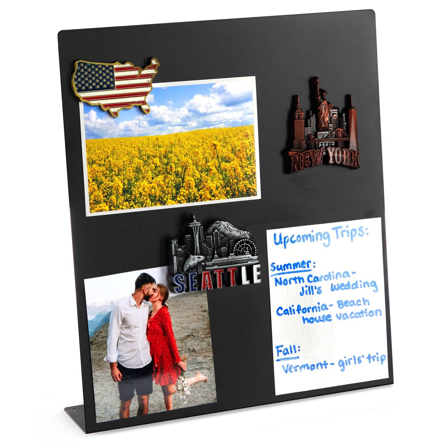 Large Magnetic Metal Board for Magnets - Tabletop Memo Display Easel Stand for Home, Office, School (Black, 12.6 In)