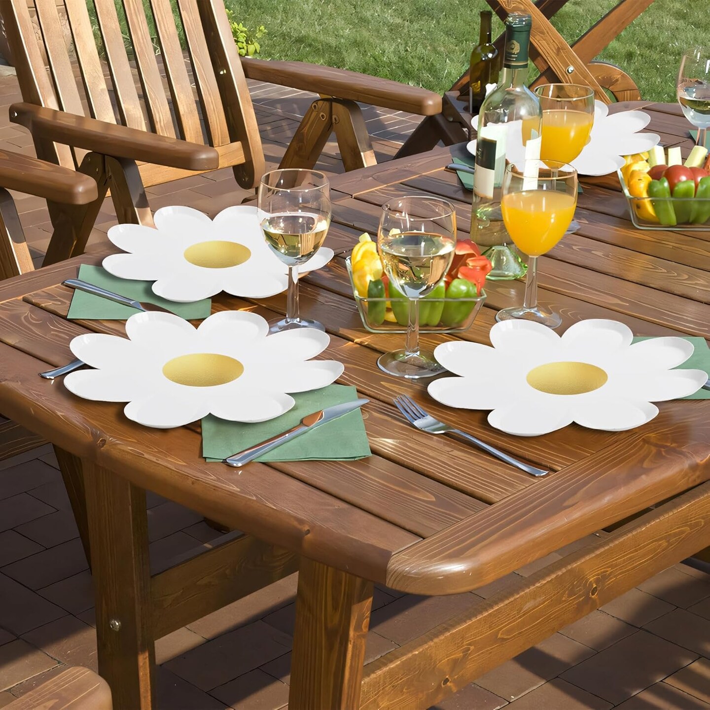 Summer Daisy Paper Plates Floral Disposable Party Plates Groovy 70s Party Decorations 9" Boho Flower Shaped Plates (24)