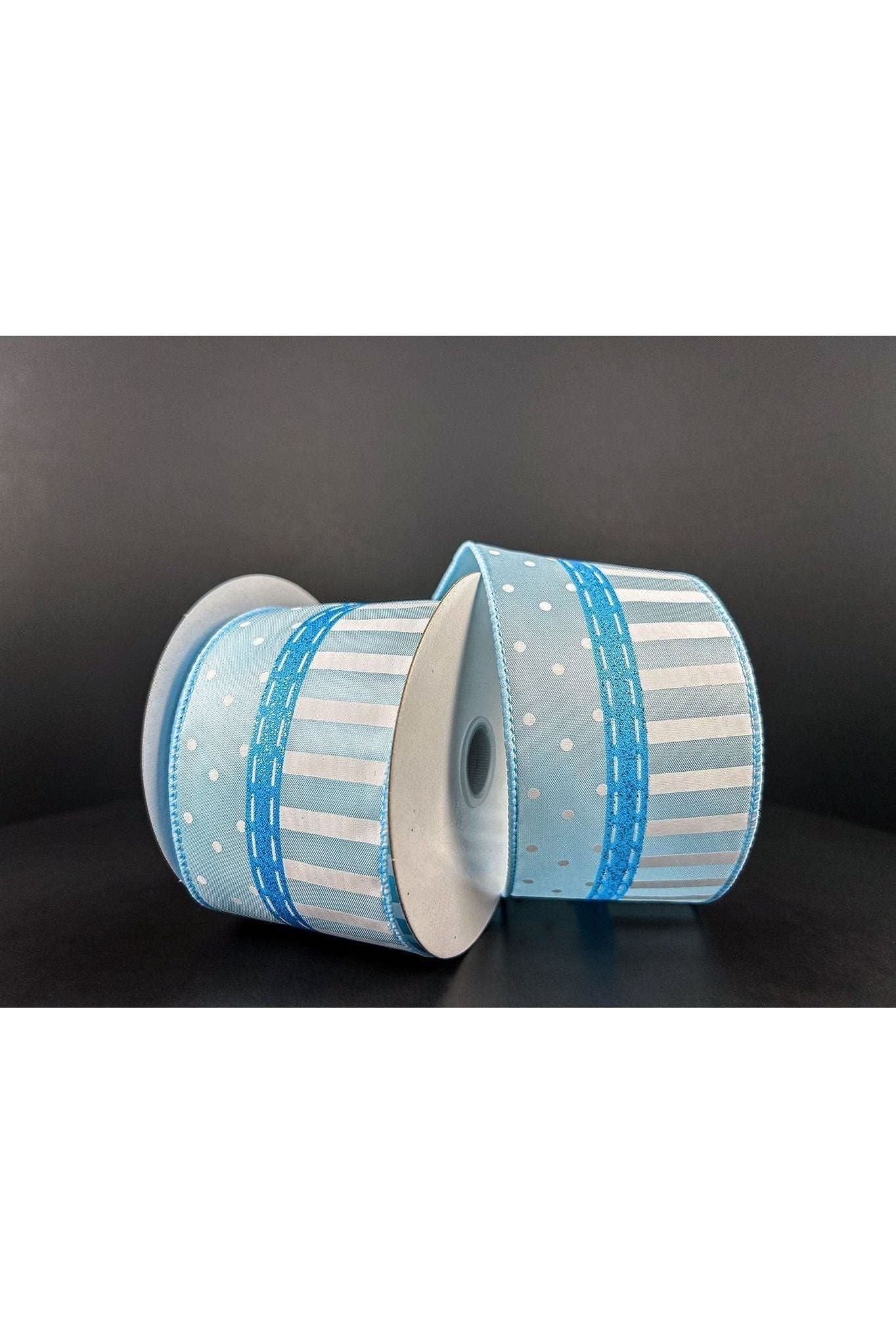 2.5&#x22; Dots and Stripes Whimsy Ribbon: Blue &#x26; White (10 Yards)