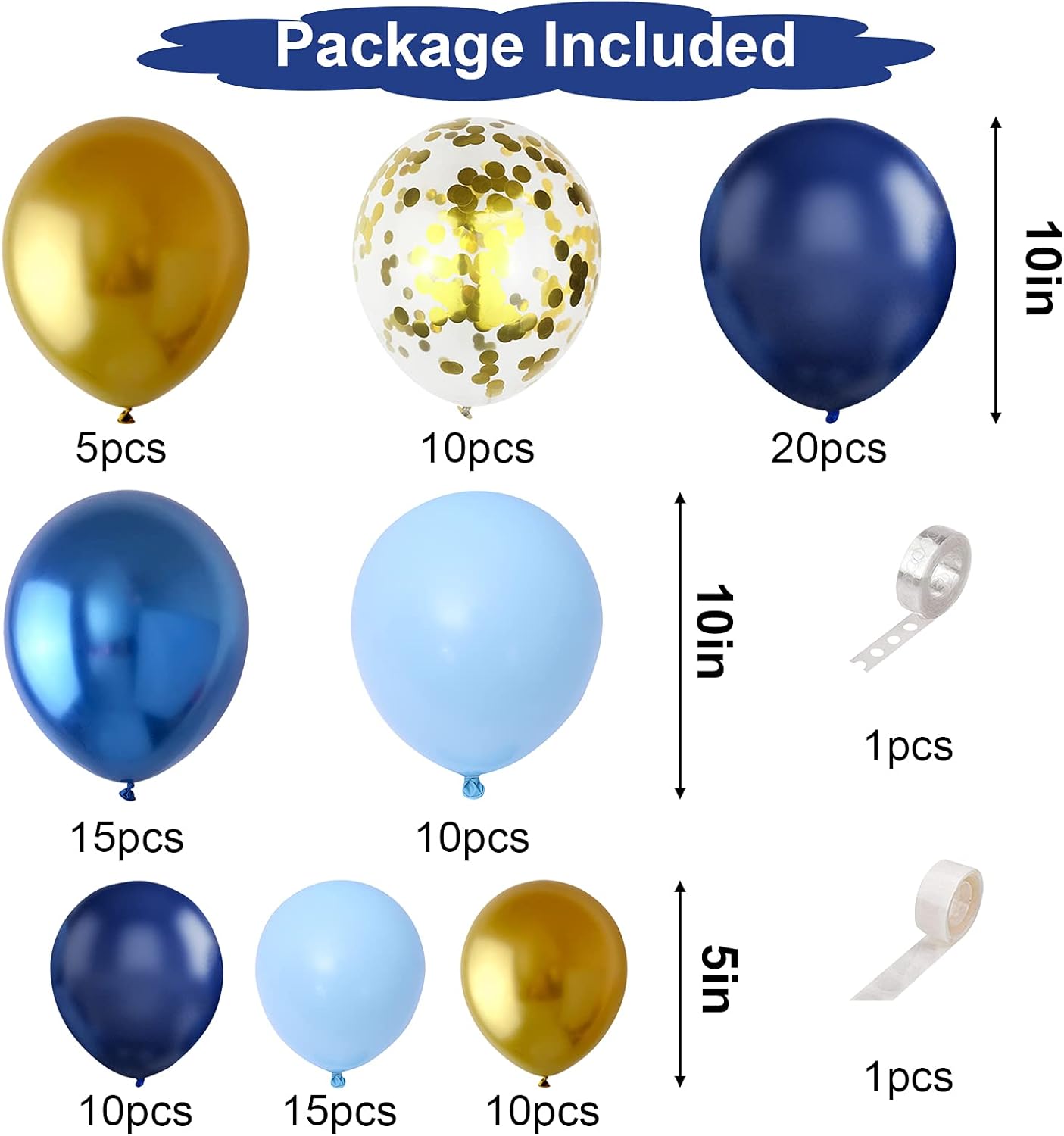 97PCS Navy Blue Balloon Garland Arch Kit, Metallic Blue and Macaron Blue Balloons, Gold Confetti and Metallic Gold Balloons Arch for Birthday Party Decorations, Wedding, Bridal Shower, Baby Shower