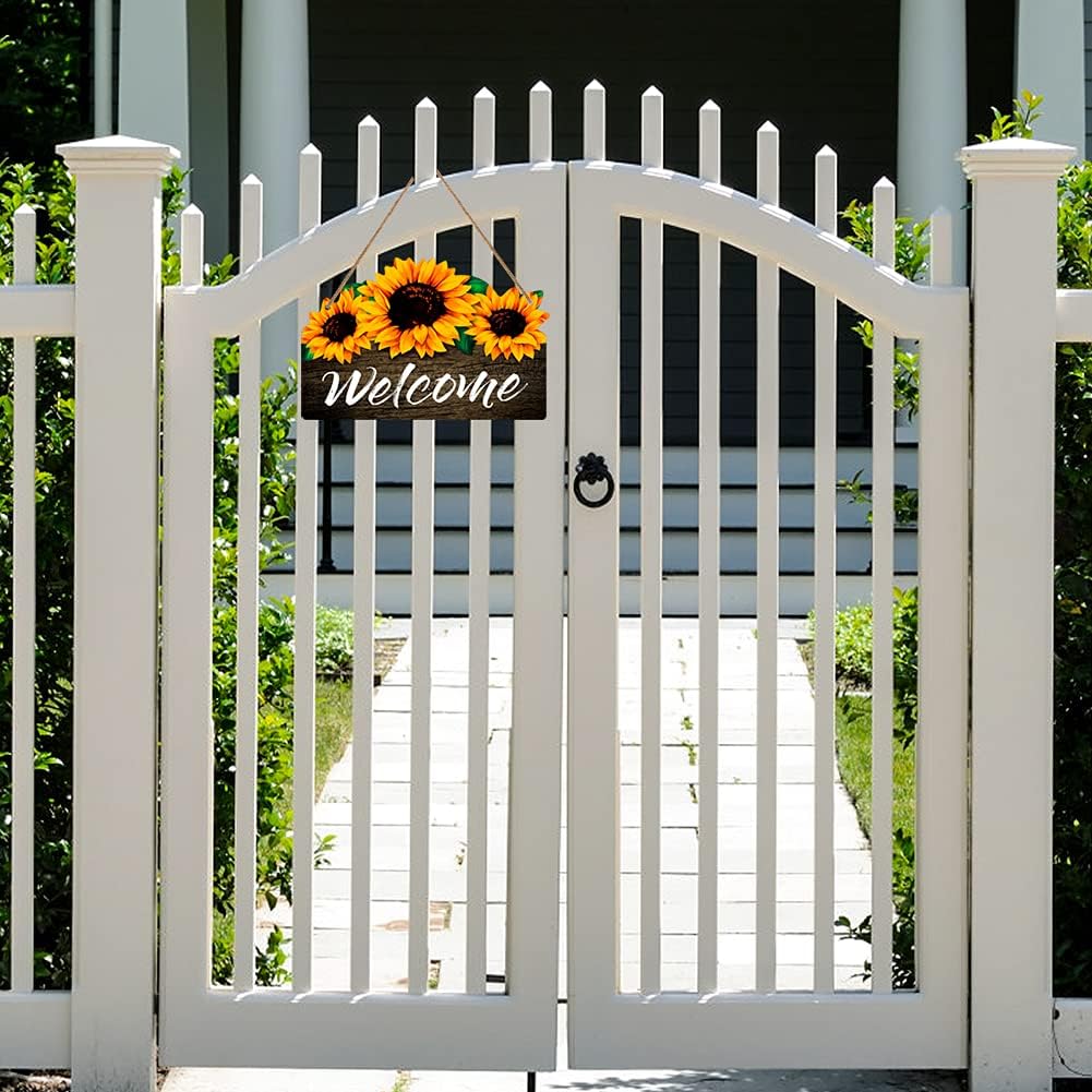 Welcome Sign for Front Door,8&#x22;x 12&#x22; Sunflower Welcome Sign,Rustic Summer Welcome Door Hanger,Welcome Sign for Front Porch Bedroom Living Room Indoor Outdoor Kitchen Home Decor