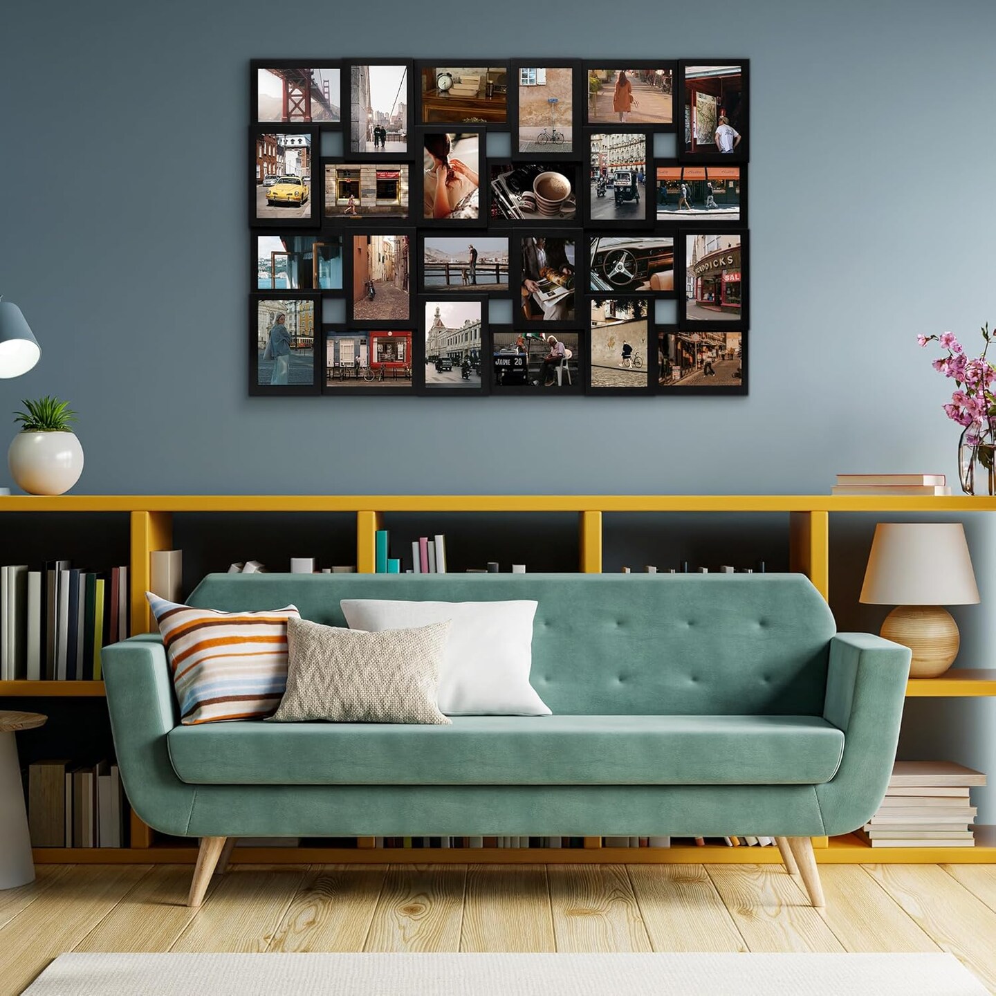 4&#xD7;6 collage frame 24 pictures, picture frames collage wall decor, 24 slot picture frame Wall Hanging For 6&#xD7;4 Photo, Black