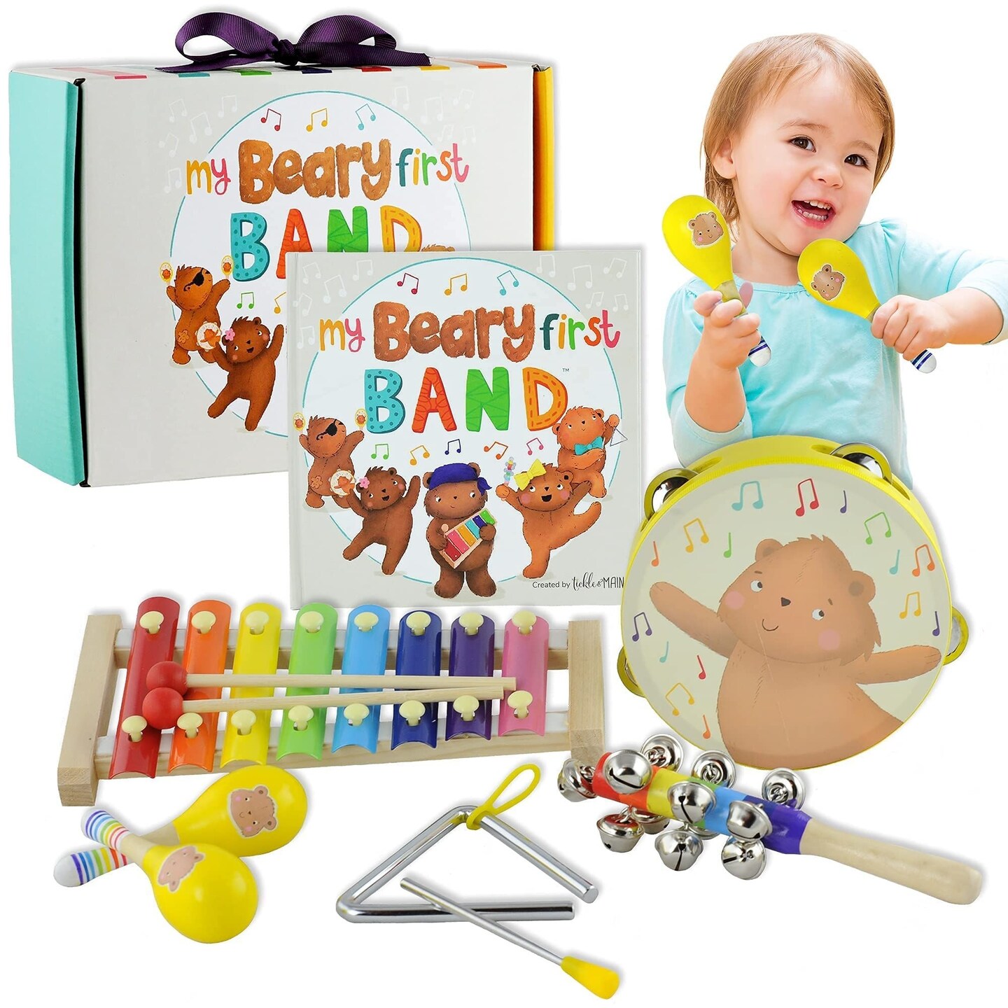 Tickle &#x26; Main My Beary First Band Musical Instruments Gift Set, Includes Storybook and Wooden Percussion Toys for Toddler Girls and Boys