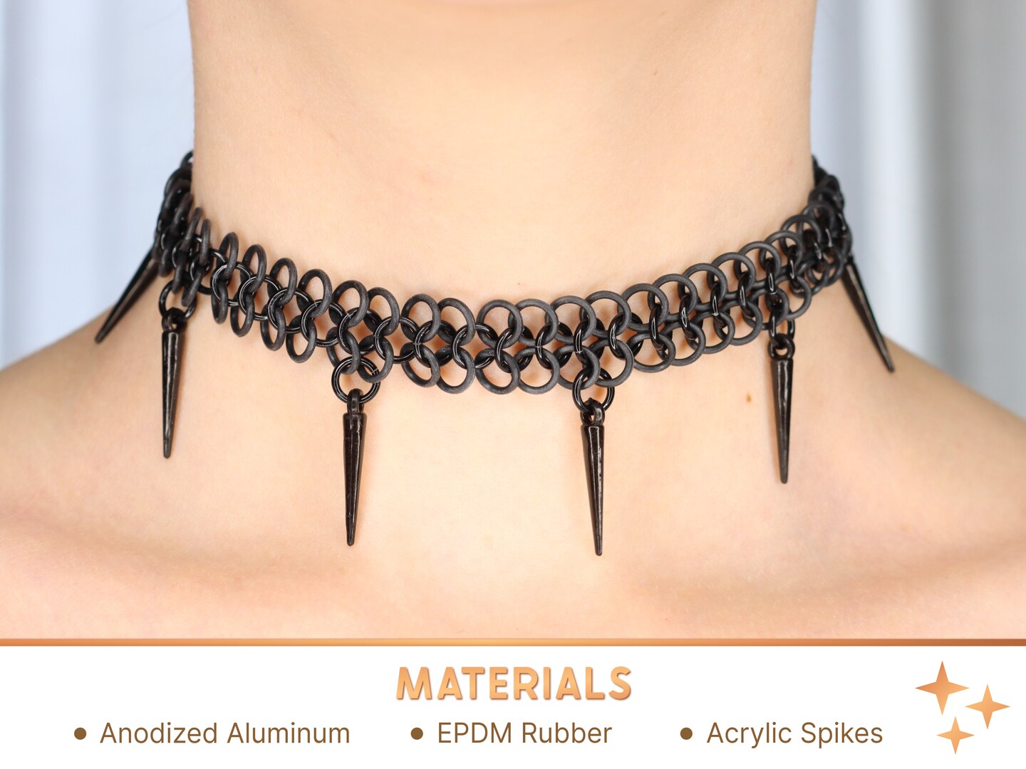 Spiked Tattoo Choker - Gothic Chainmail Necklace Handmade in Black