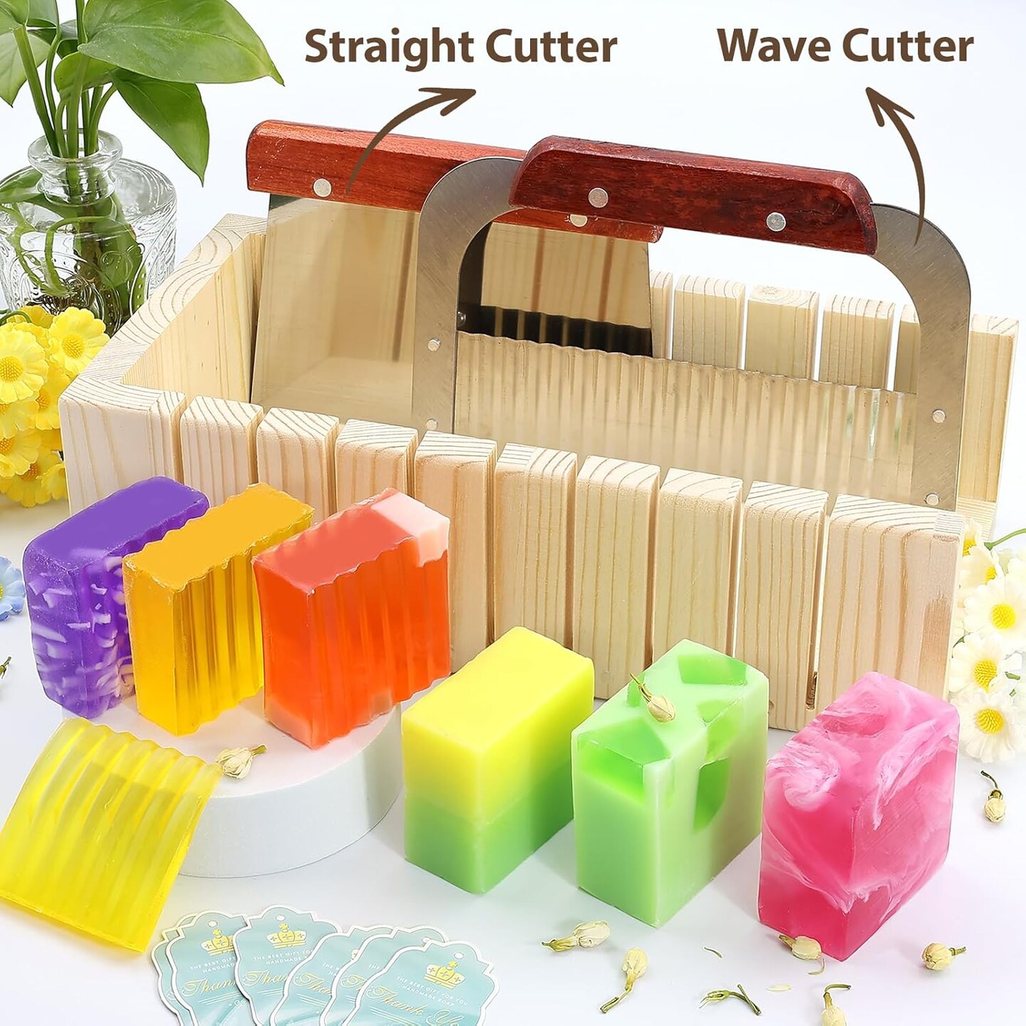 Soap Making Kit Supplies, Crafts Kits for Adults and Kids, DIY Beginners Kit Containing Silicone Mold, Soap Cutter and Shea Butter Base, Fragrances and Gift Cards