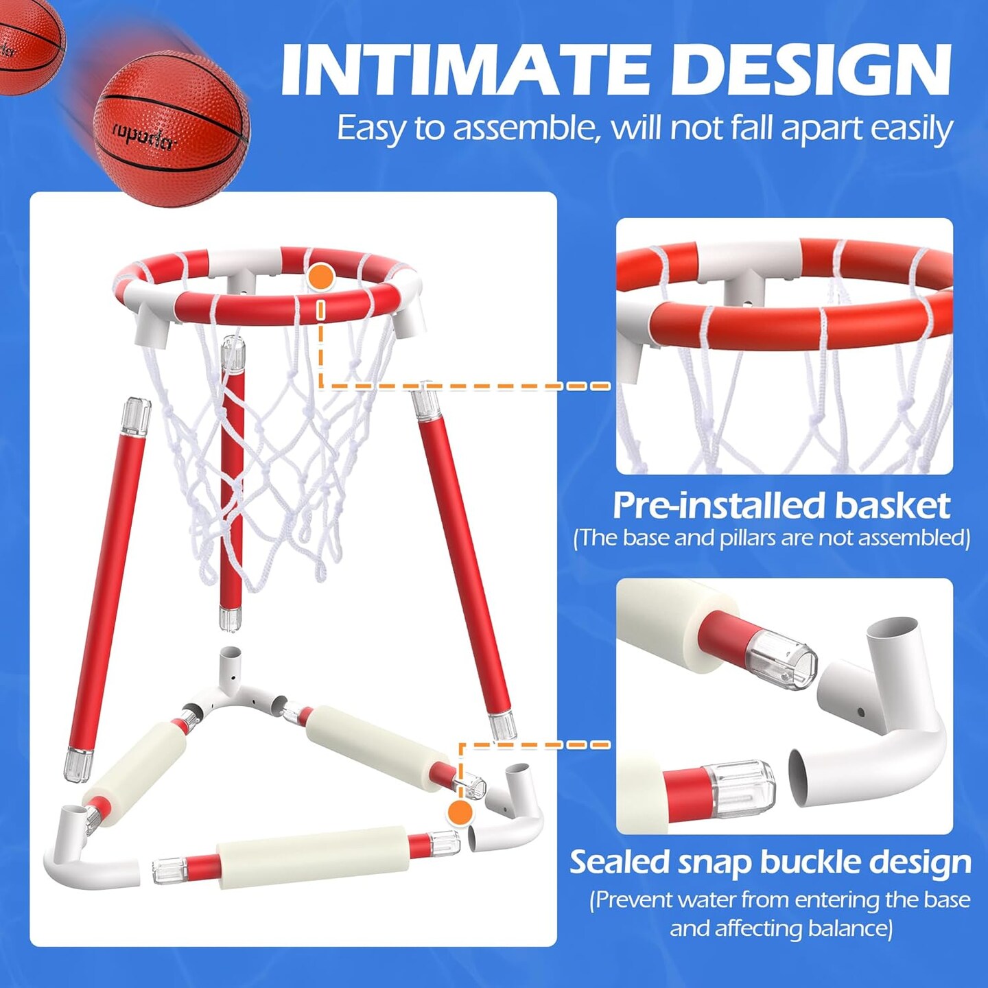 Summer Pool Basketball Hoop, Basketball Hoop Poolside, Pool Game Set with 3 Balls, Pump and Foam Float, Pool Games for Kids and Adults, Ideal Outdoor Toys