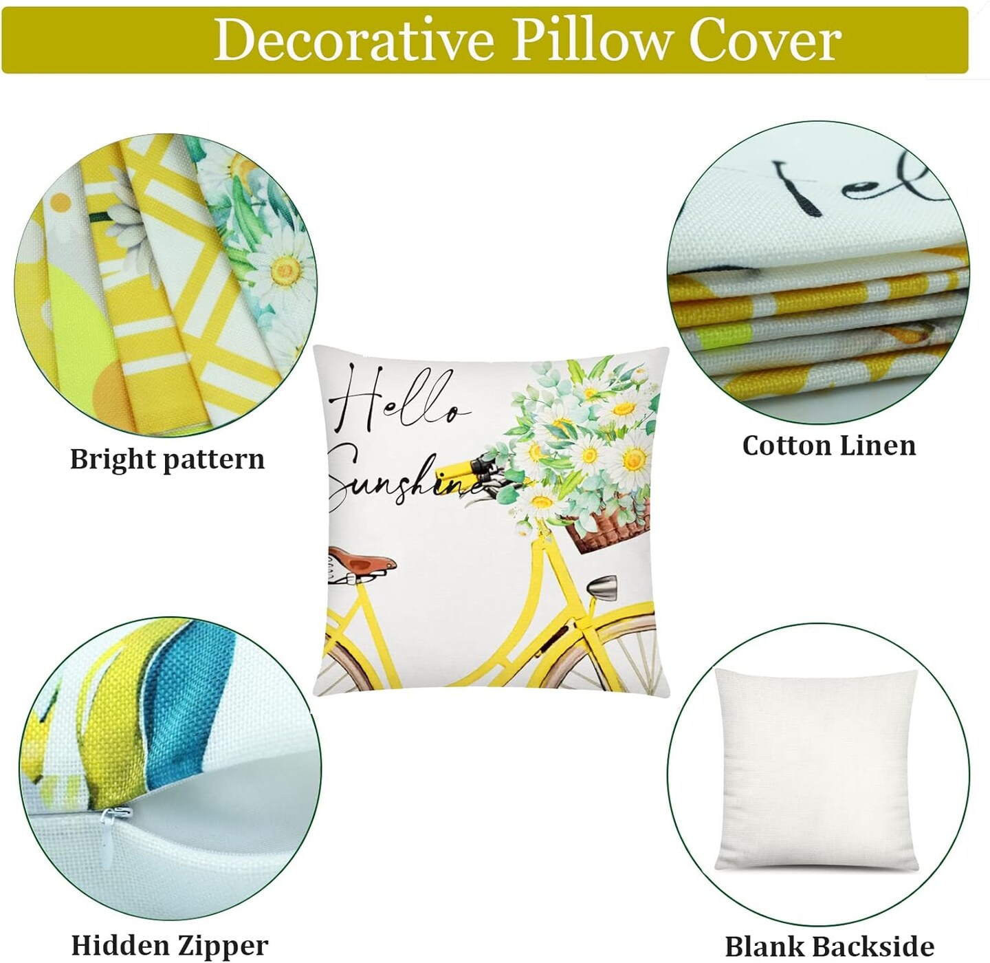 Summer Yellow Pillow Covers 18x18 Set of 6 Decorative Gnome Daisy Flower Throw Pillow Cover for Couch Modern Farmhouse Cushion Cover for Living Room Outdoor Patio Home Decor