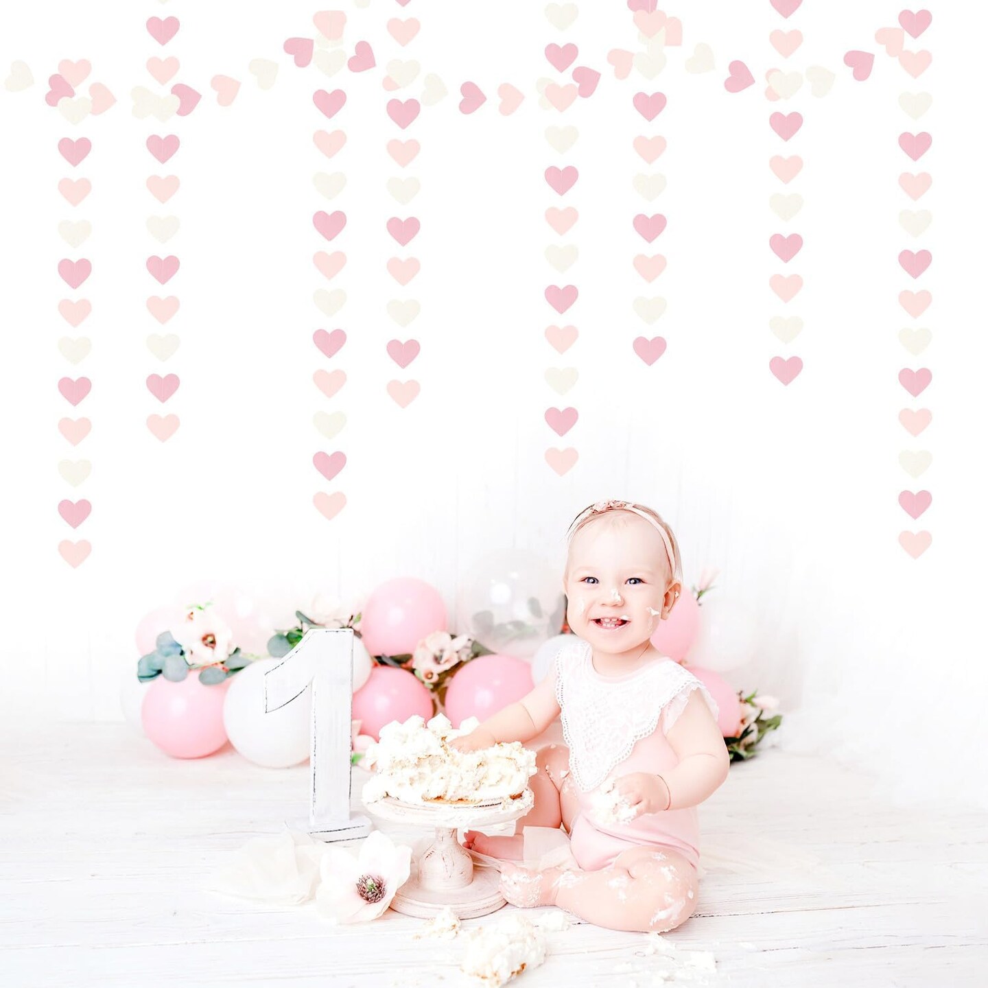 52 ft Pink & White Heart Garland – Birthday, Wedding & Party Banner