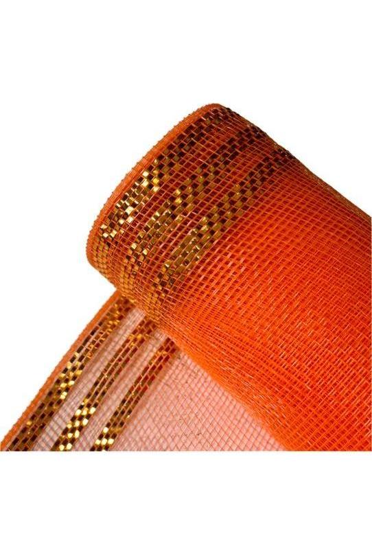 10.25&#x22; Border Stripe Mesh Ribbon: Orange (10 Yards)