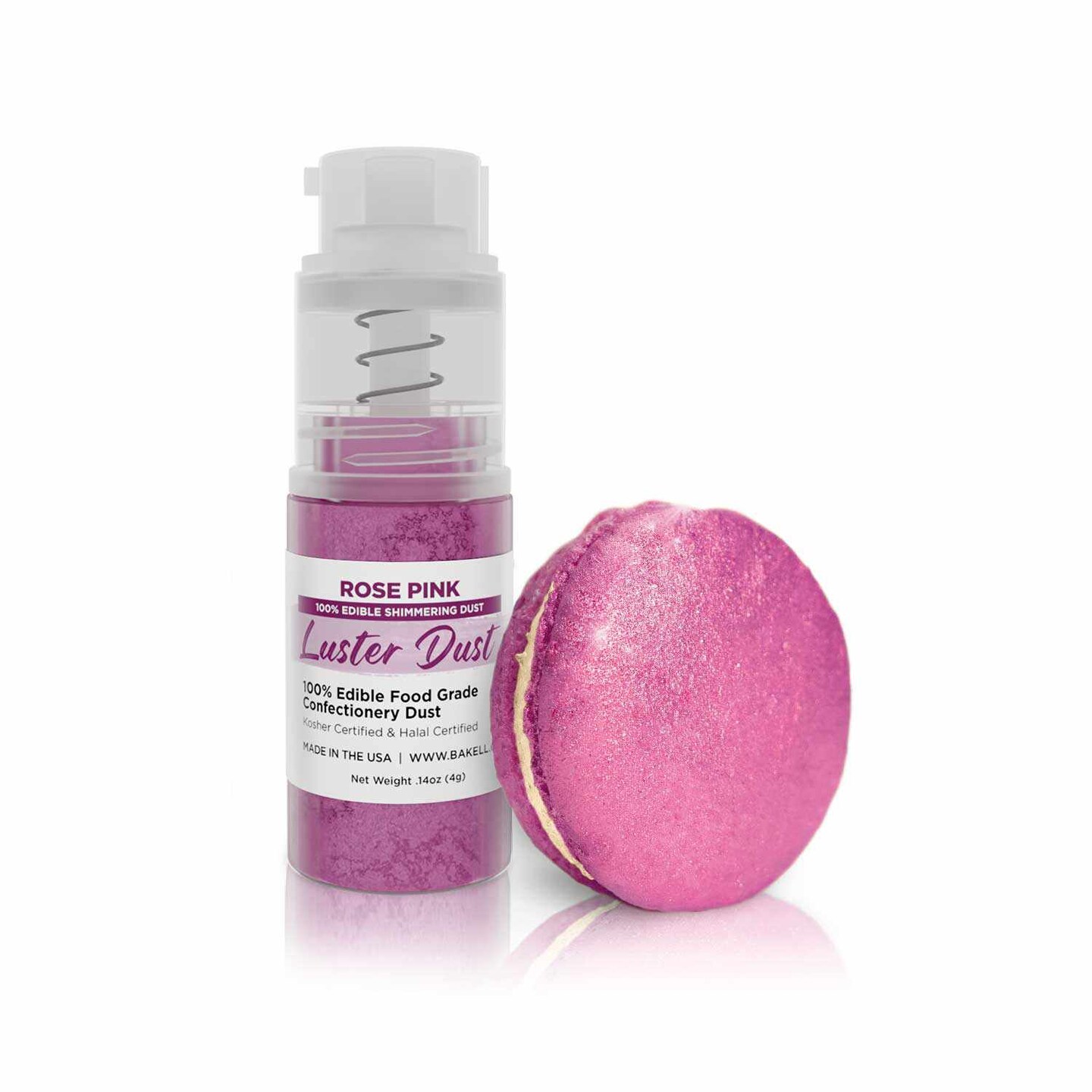 Bakell - Rose Pink Luster Dust (4g, 1x Pump) Edible Vegan Dust &#x26; Paint for Baking, Desserts and Beverages